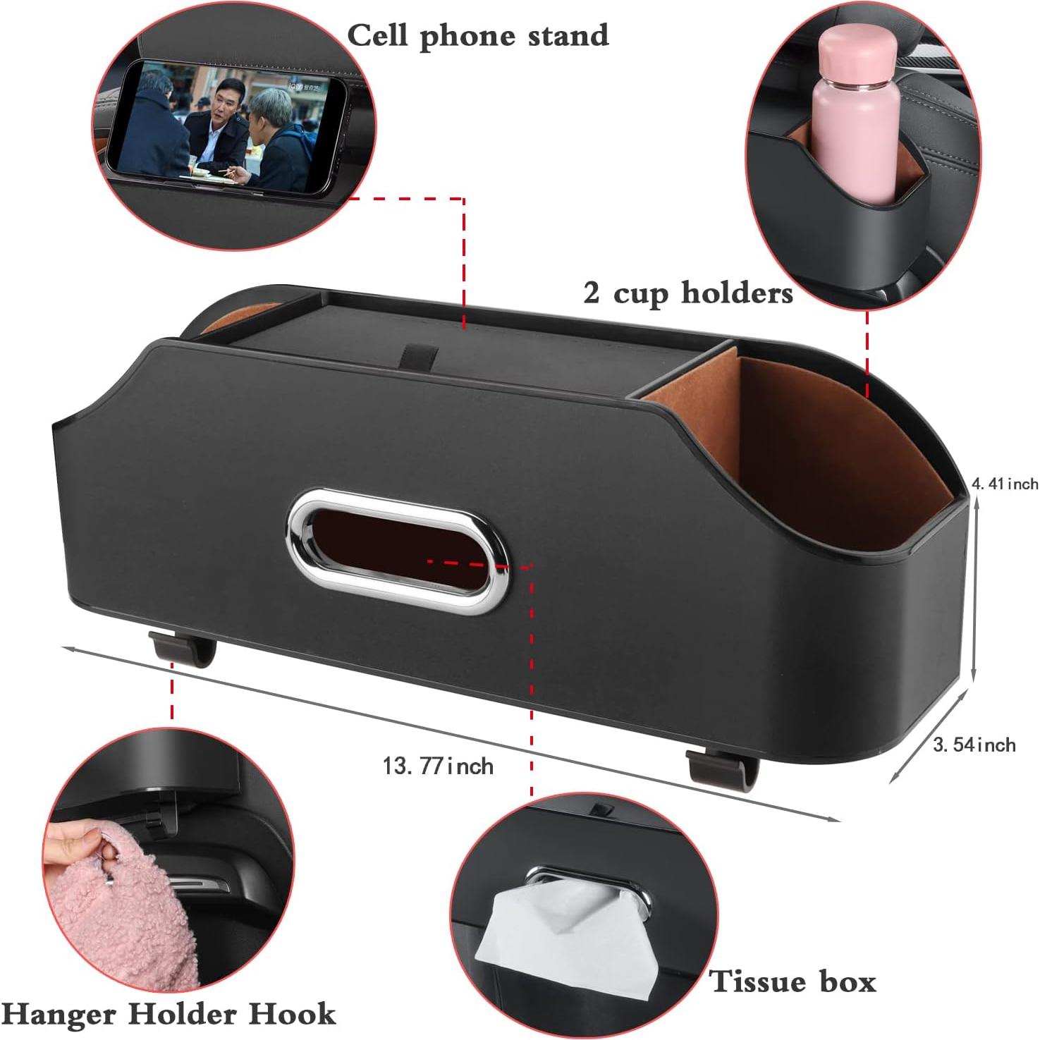 Organizador de Respaldo de Asiento de Coche HALOYIVGO Negro - Con Portavasos y Caja de Tissue