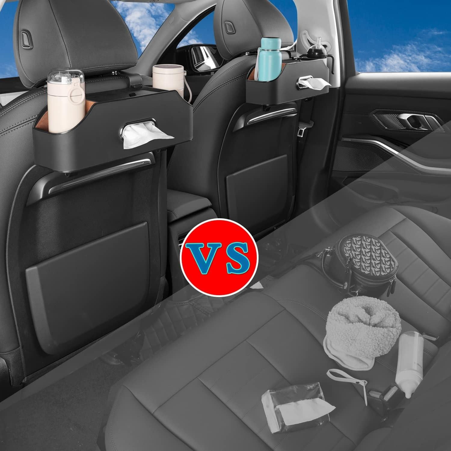 Organizador de Asiento Trasero de Coche HOLDCY Negro con Soporte para 2 Tazas y Caja de Tissue