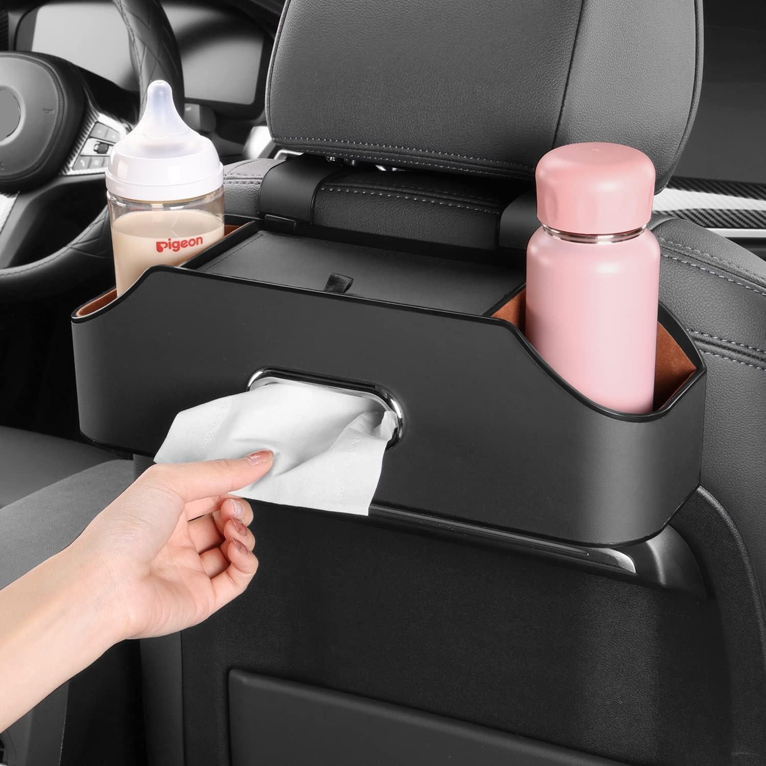 Organizador de Asiento Trasero de Coche HOLDCY Negro con Soporte para 2 Tazas y Caja de Tissue