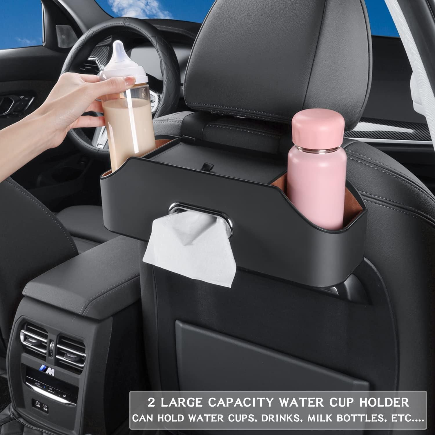 Organizador de Asiento Trasero de Coche HOLDCY Negro con Soporte para 2 Tazas y Caja de Tissue