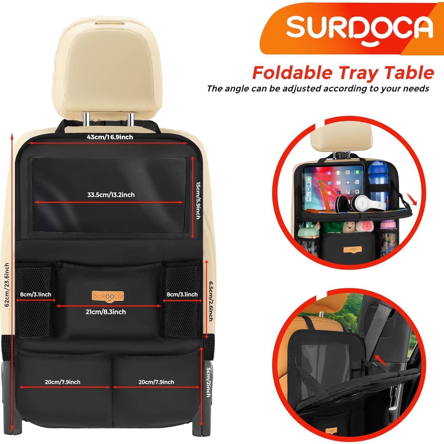Organizador de Asiento de Coche SURDOCA con Bandeja Plegable