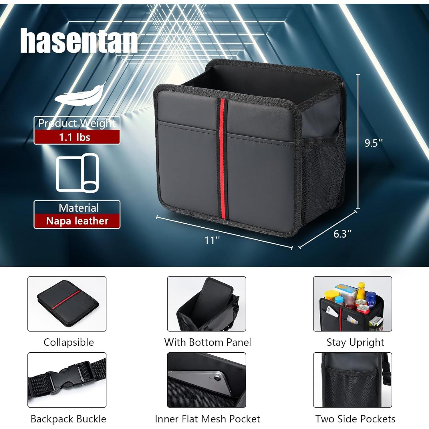 Organizador de Asiento Trasero de Coche hasentan - Cuero Sintético Negro