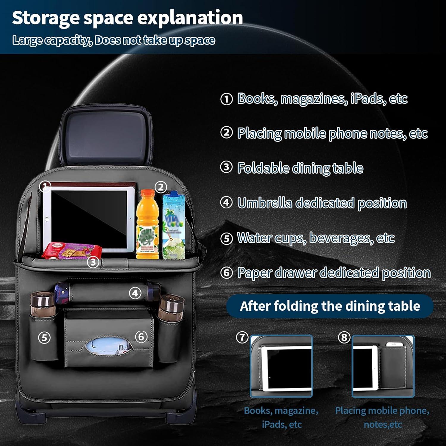 Organizador de Asiento Trasero de Coche ONISMEZ con Bandeja y 8 Bolsillos