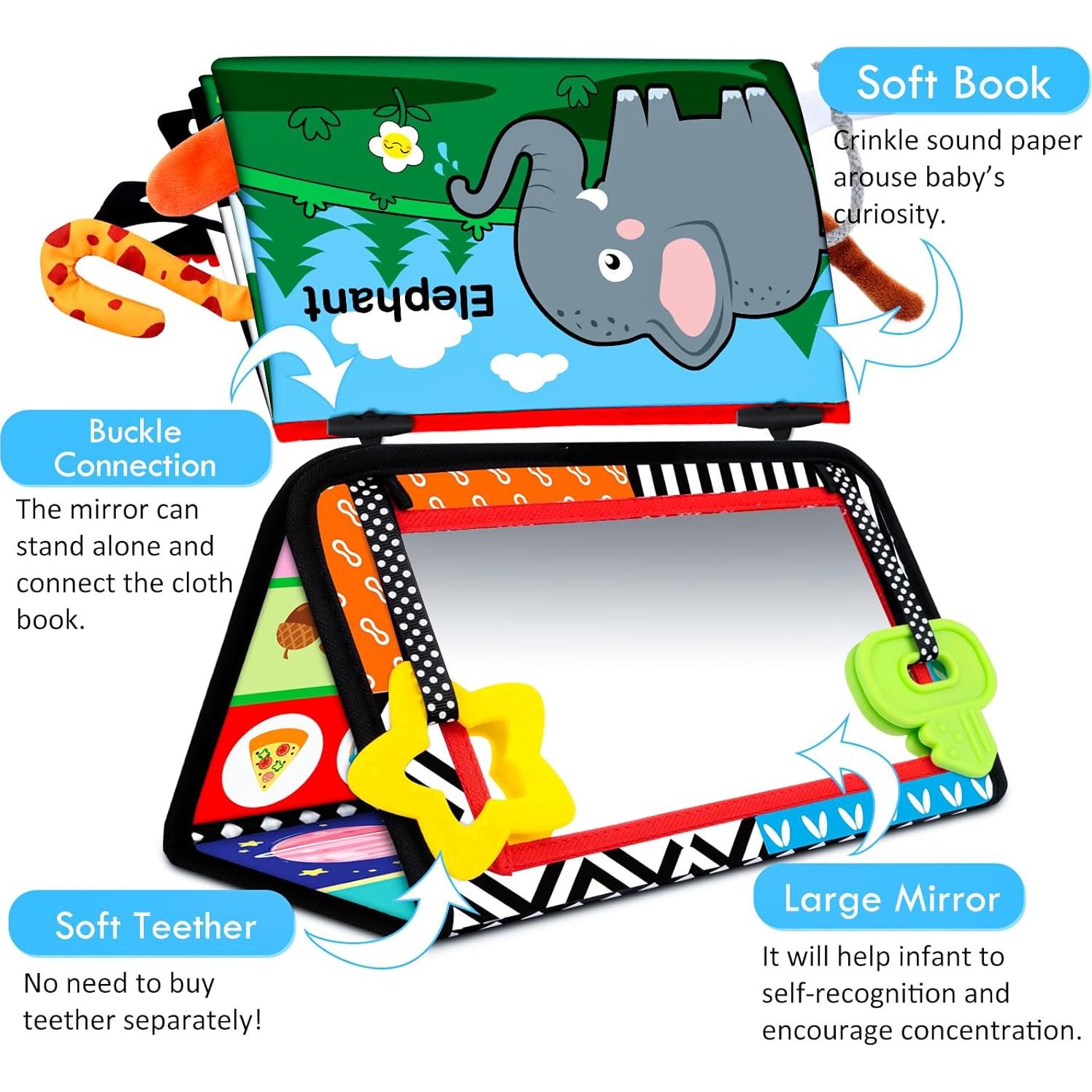 Espejo Tummy Time Aboosam 3 en 1 con Libro y Mordedor