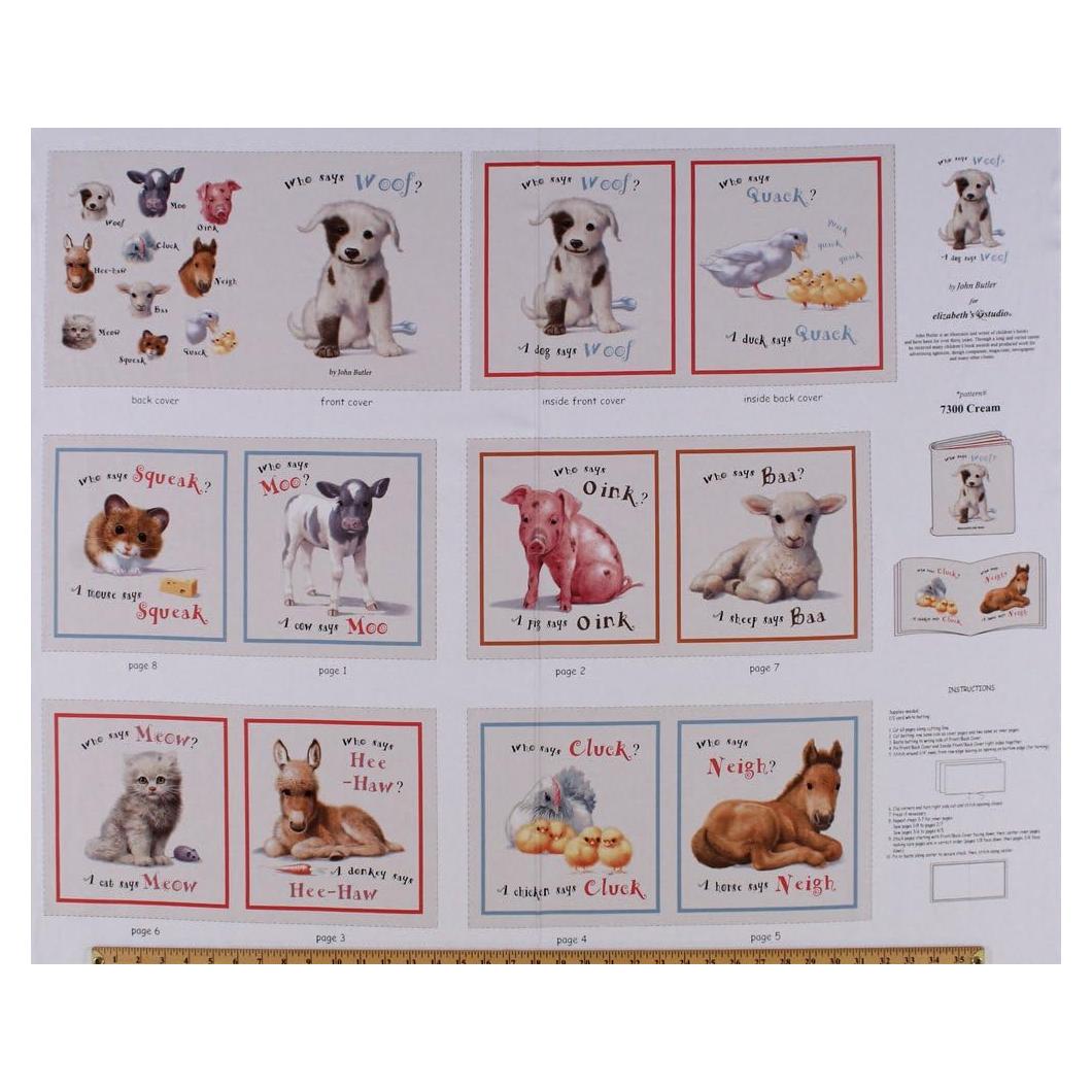 Panel de Tela de Algodón 100% Animales de Granja 111x89cm