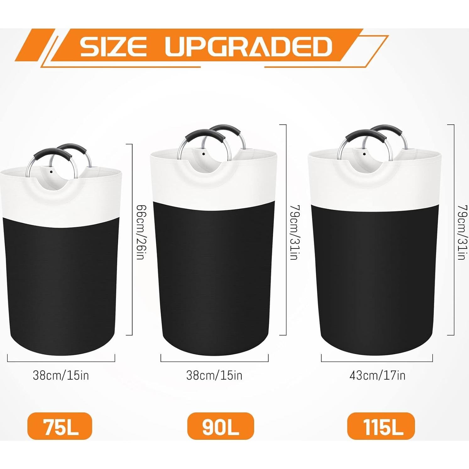 Cesto de Ropa BlissTotes 75L Impermeable Plegable Negro