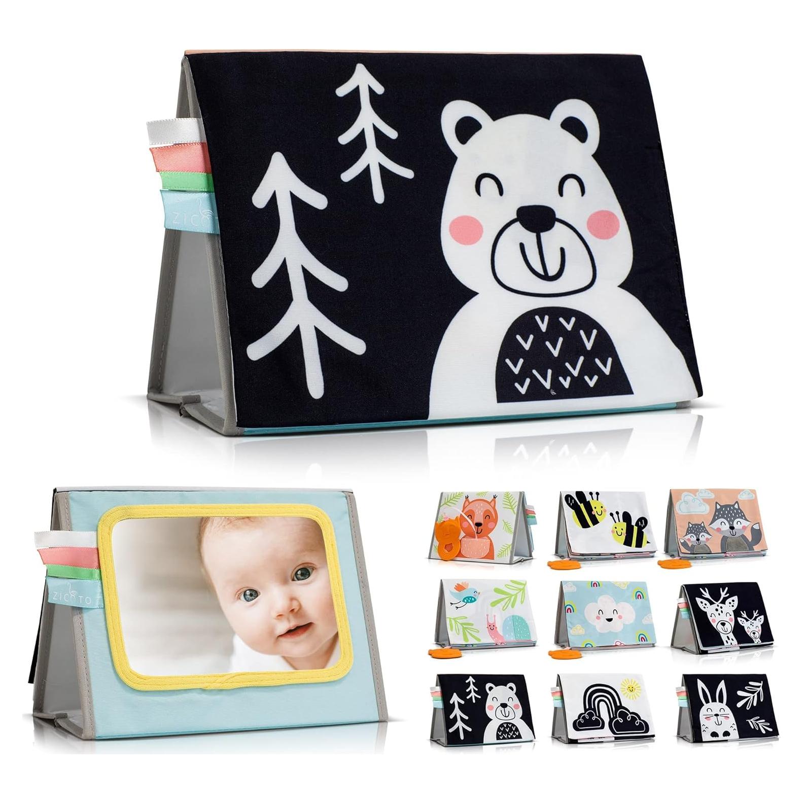 Libro Suave ZICOTO para Bebés con Espejo - Juguete Sensorial 0-6 Meses