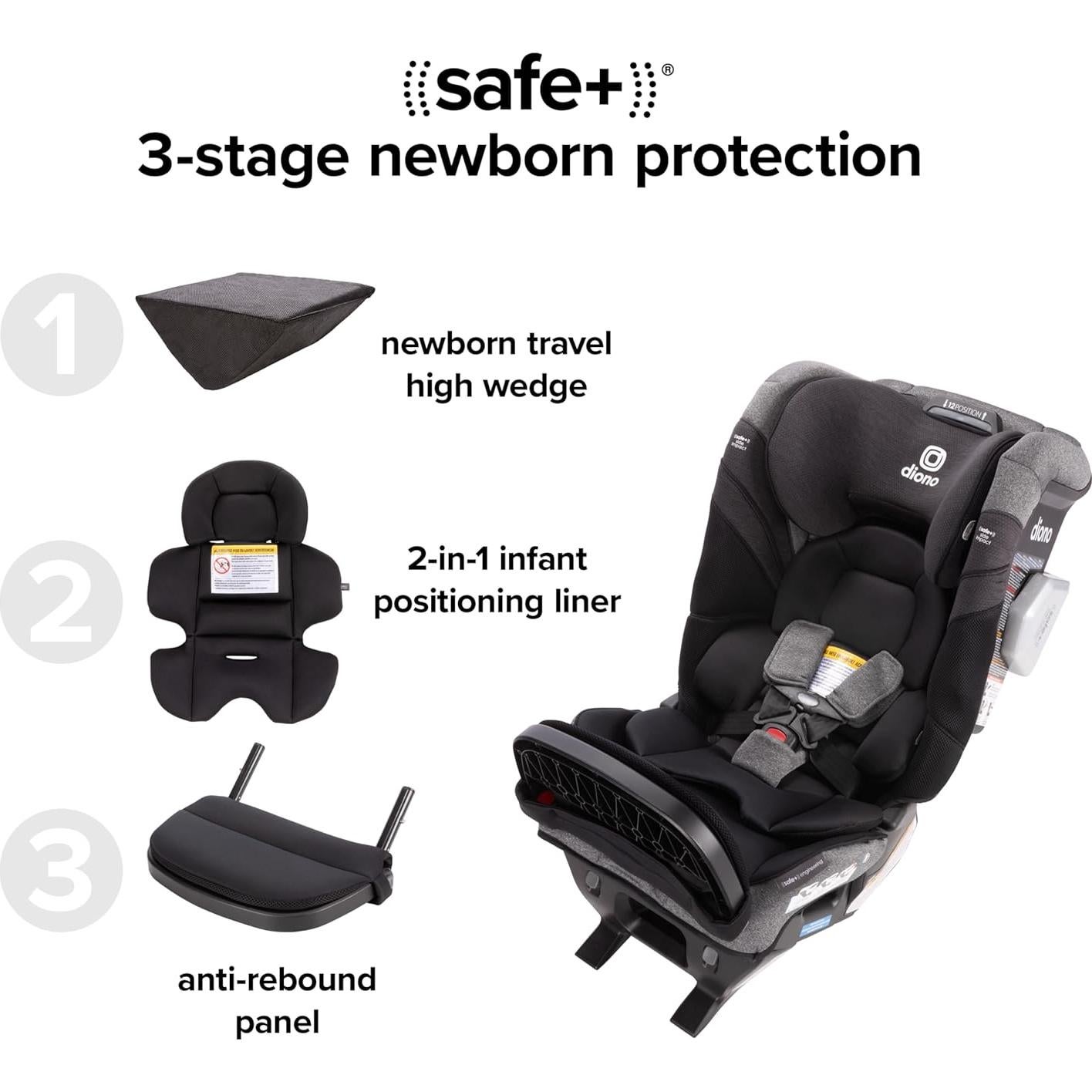 Asiento de Auto Convertible Diono Radian 3RXT SafePlus Max - Tormenta Negra