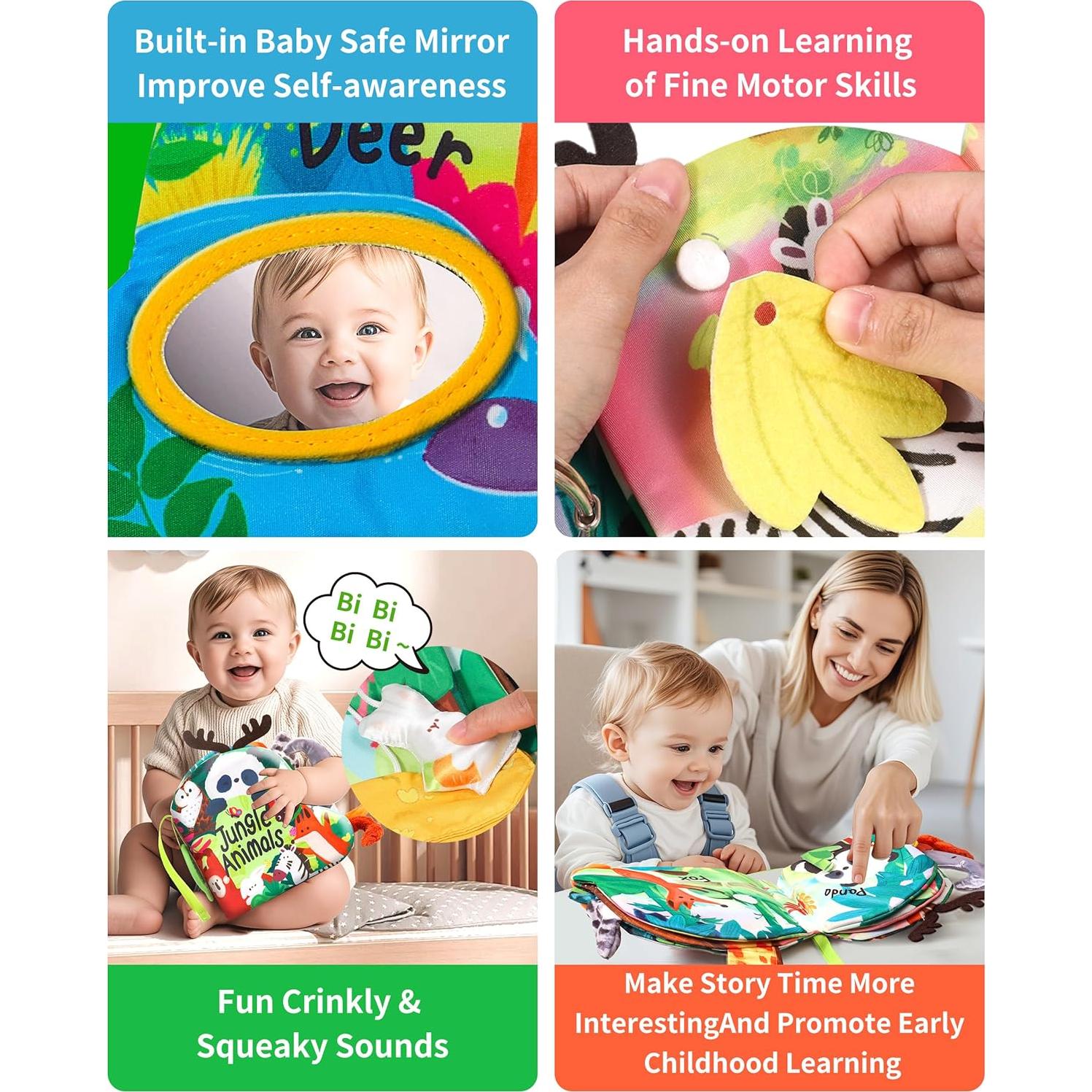 Libro de Tela Suave para Bebés Jovow 0-3 Años Dentición