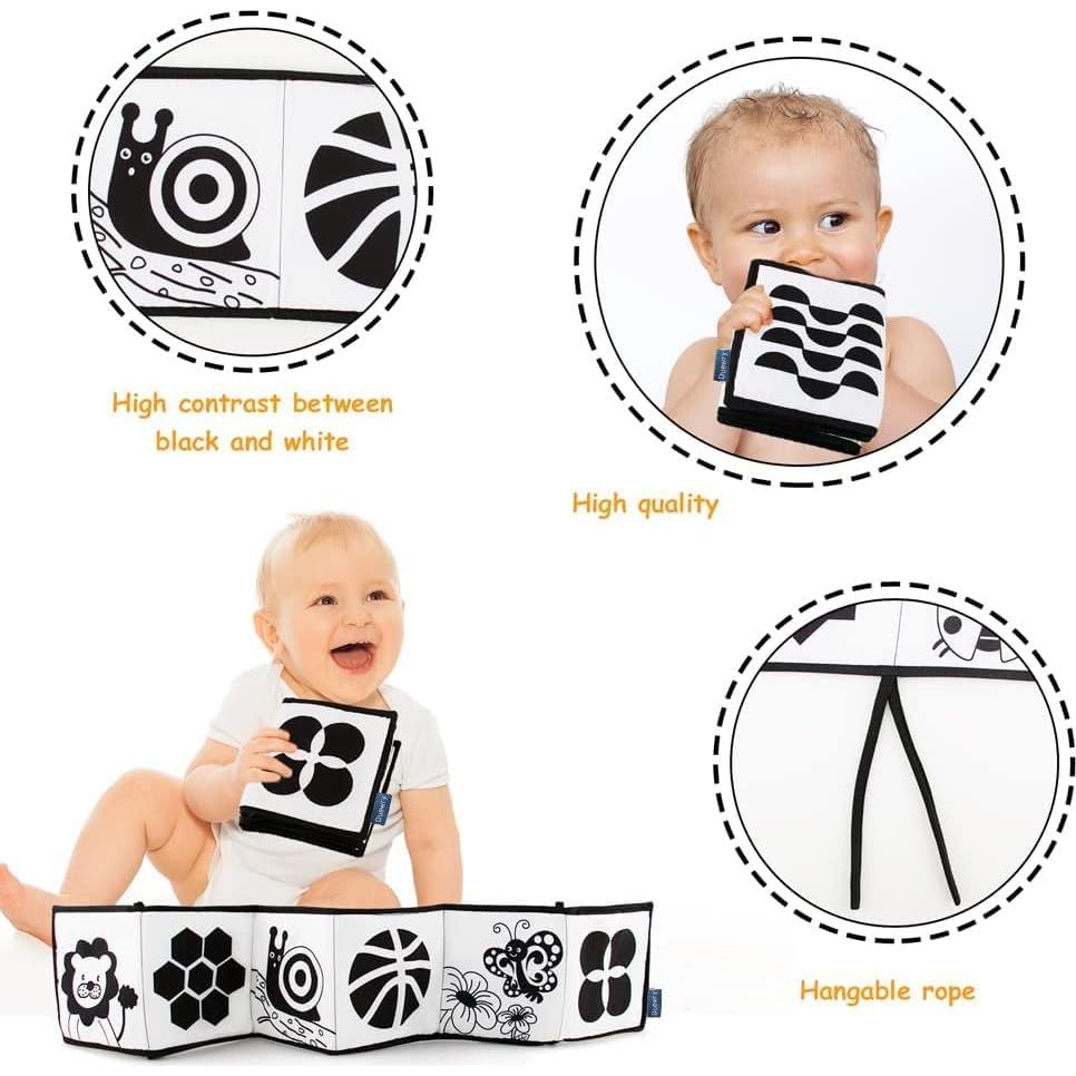 Libro Suave en Blanco y Negro KaPing para Bebés - 12 Patrones