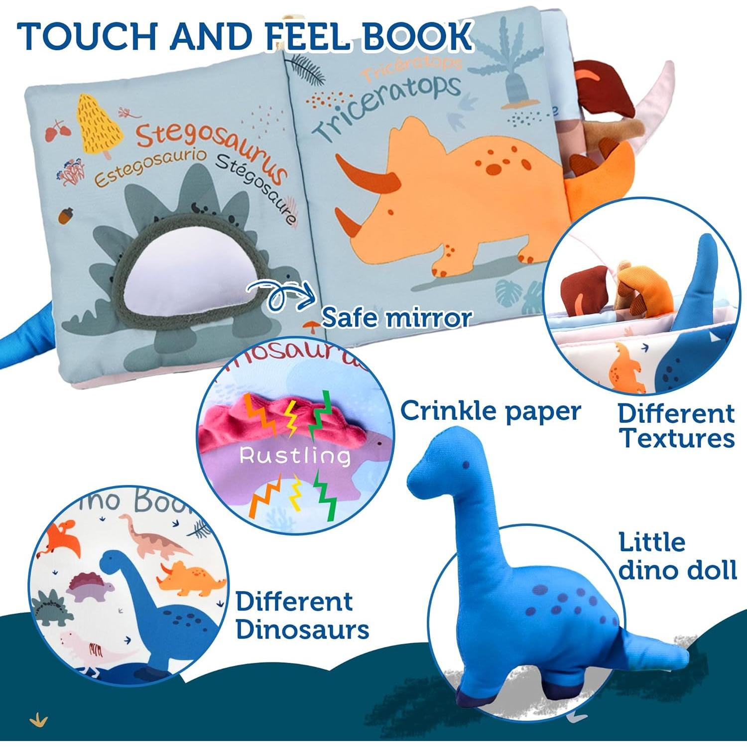 Libro de Tela para Bebés Richgv Dino 0-12 Meses 3D