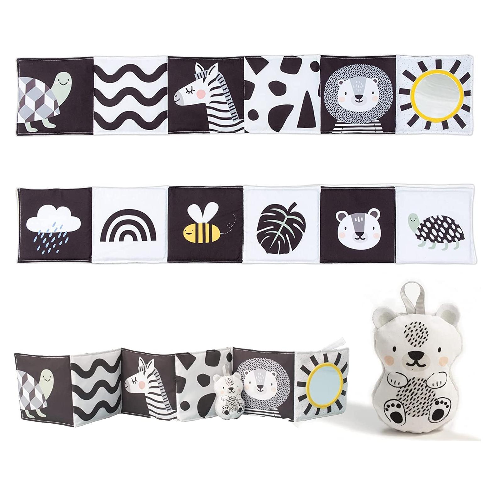 Taf Toys Newborn Soft Activity Book Black & White High Contrast Baby Book Infant Sensory Toys Tummy Time Soft Cloth Books for Babies Textured Fabric Crinkling Shapes Patterns 0-12 Months Newborn Toys