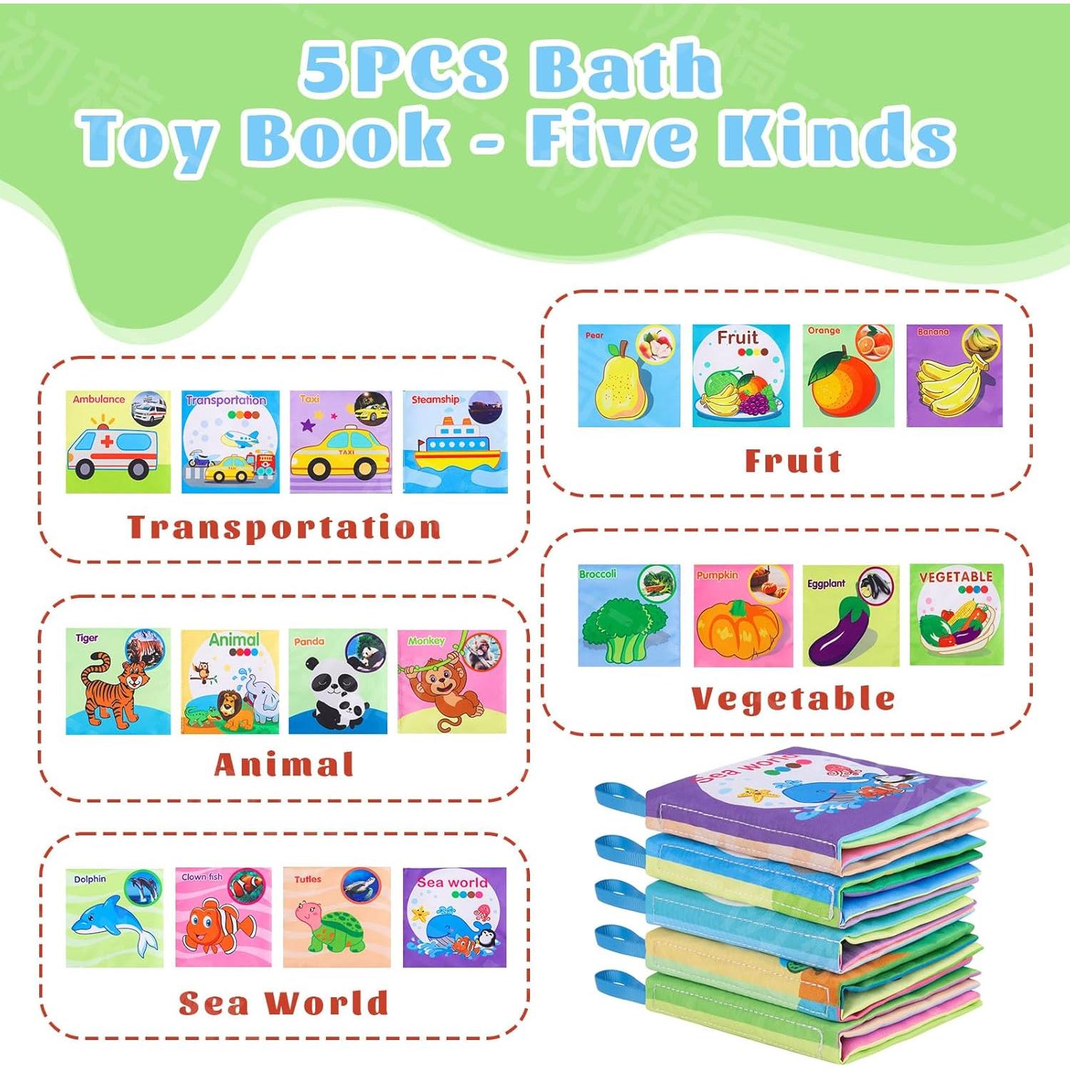 5 Libros de Baño para Bebés XBagSJ - Impermeables y No Tóxicos