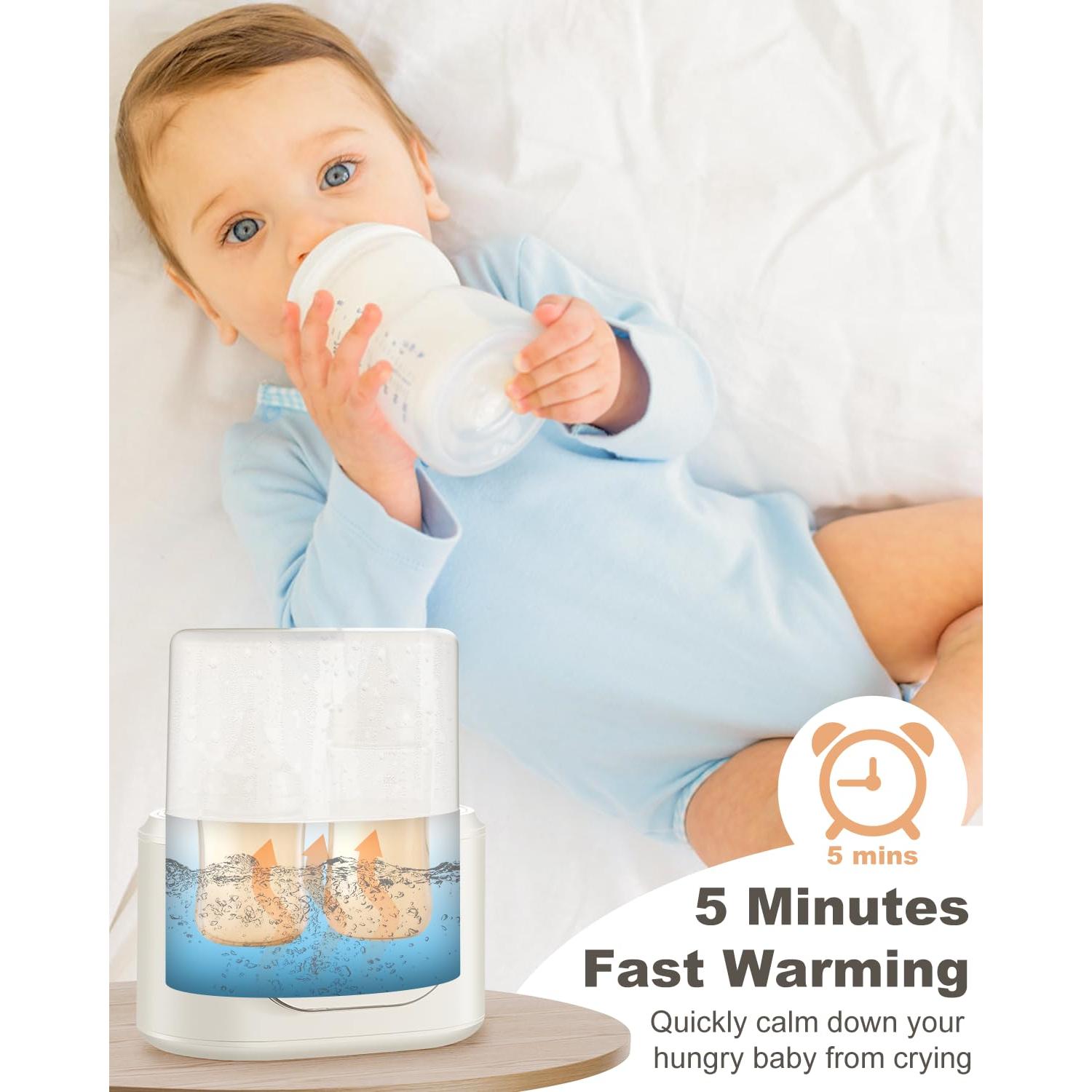Calentador de Botellas 10-en-1 AMZBABYCHEF Doble con Luz Nocturna