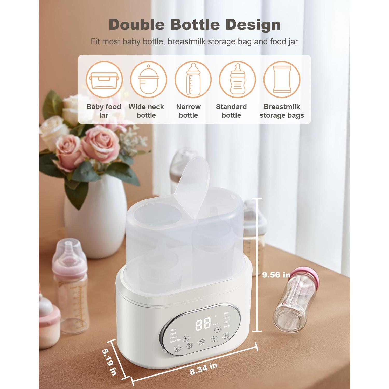 Calentador de Botellas 10-en-1 AMZBABYCHEF Doble con Luz Nocturna