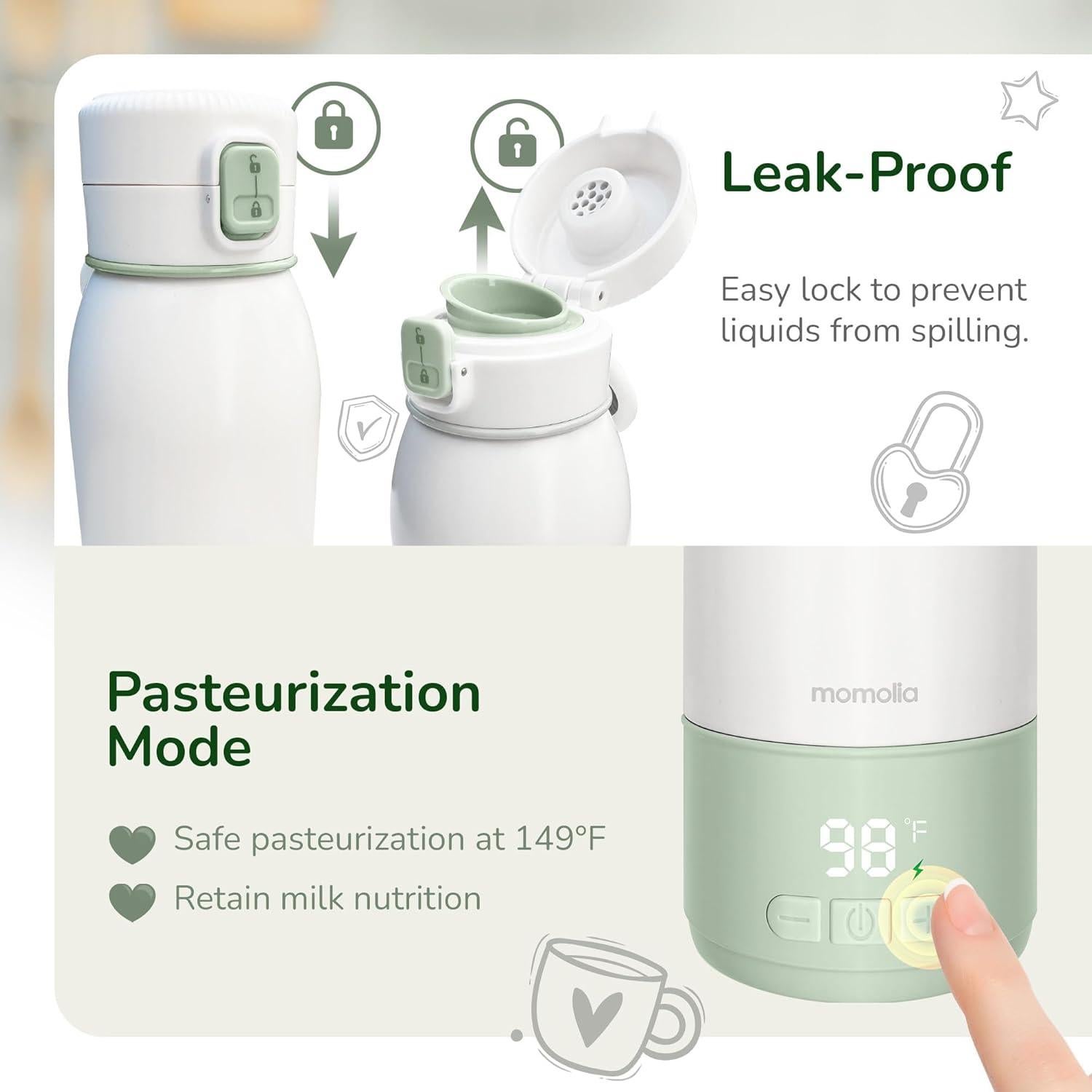 Calentador de Leche Portátil Momolia 0.5L con Pasteurización