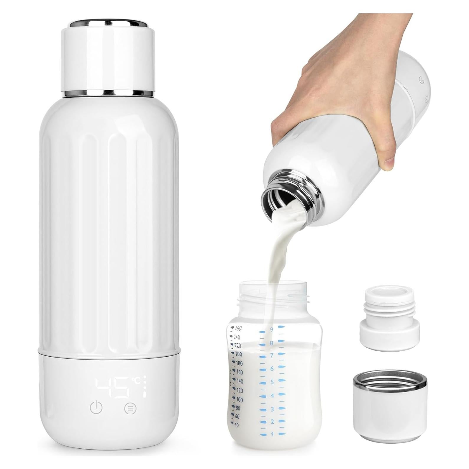 Calentador de Botellas Portátil Blanco 500 ml con Pantalla LED