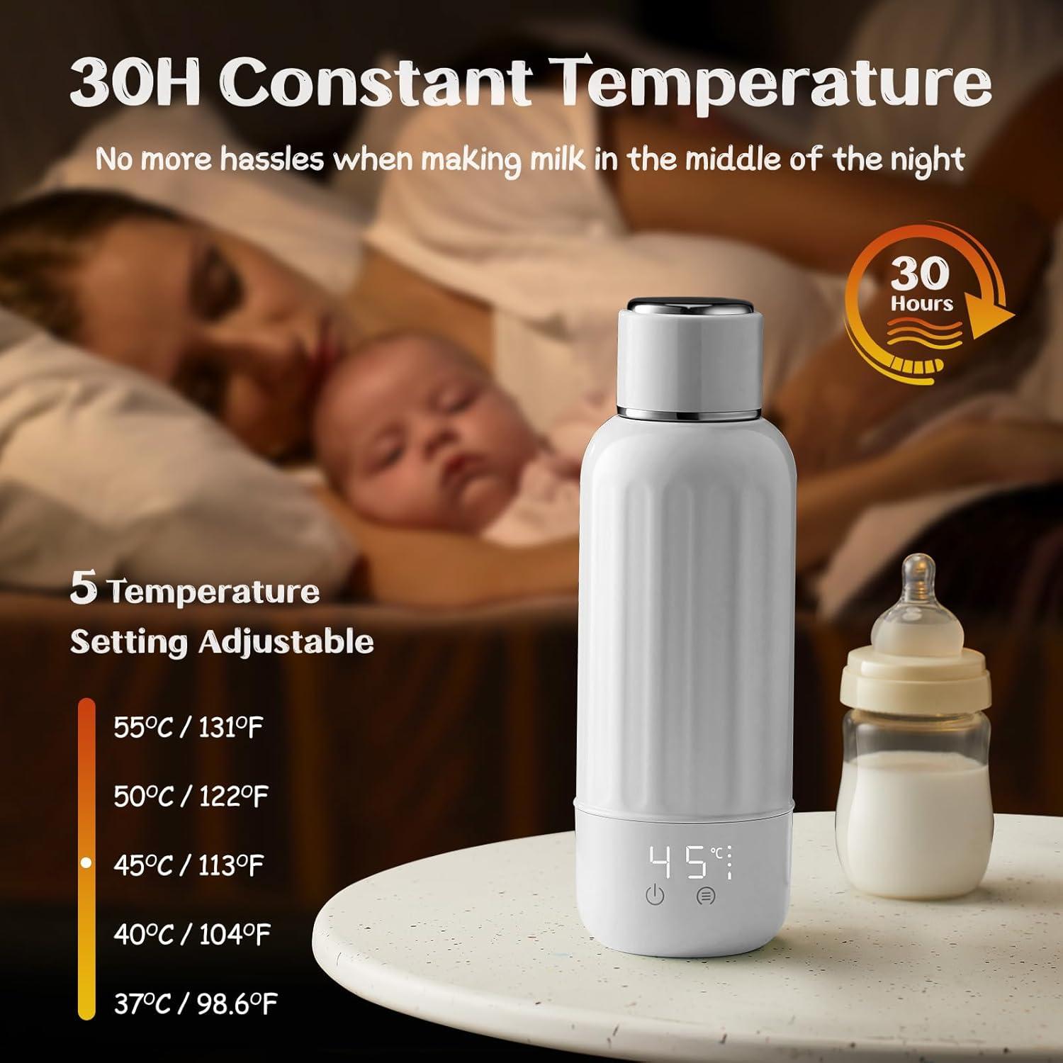 Calentador de Botellas Portátil Blanco 500 ml con Pantalla LED