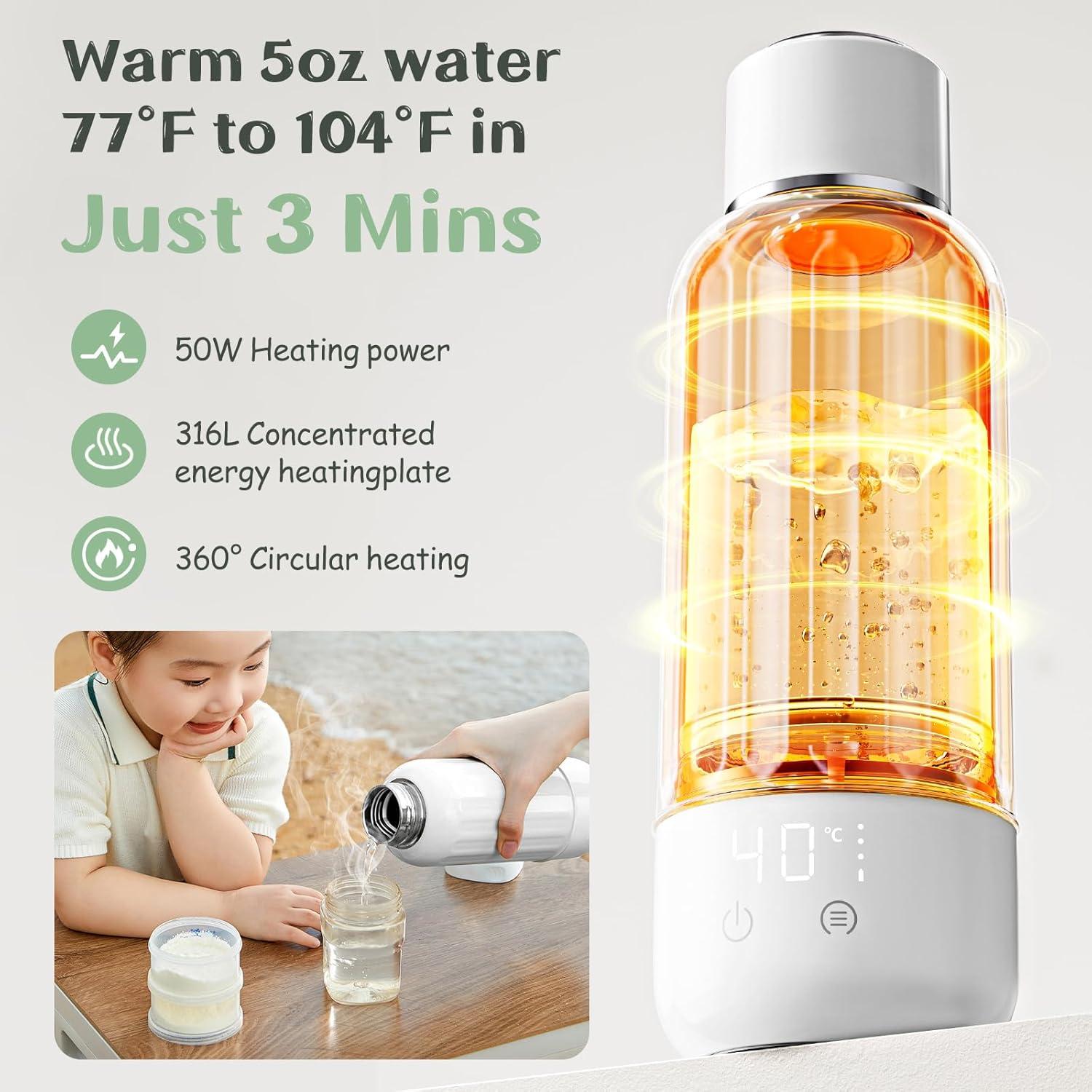 Calentador de Botellas Portátil Blanco 500 ml con Pantalla LED