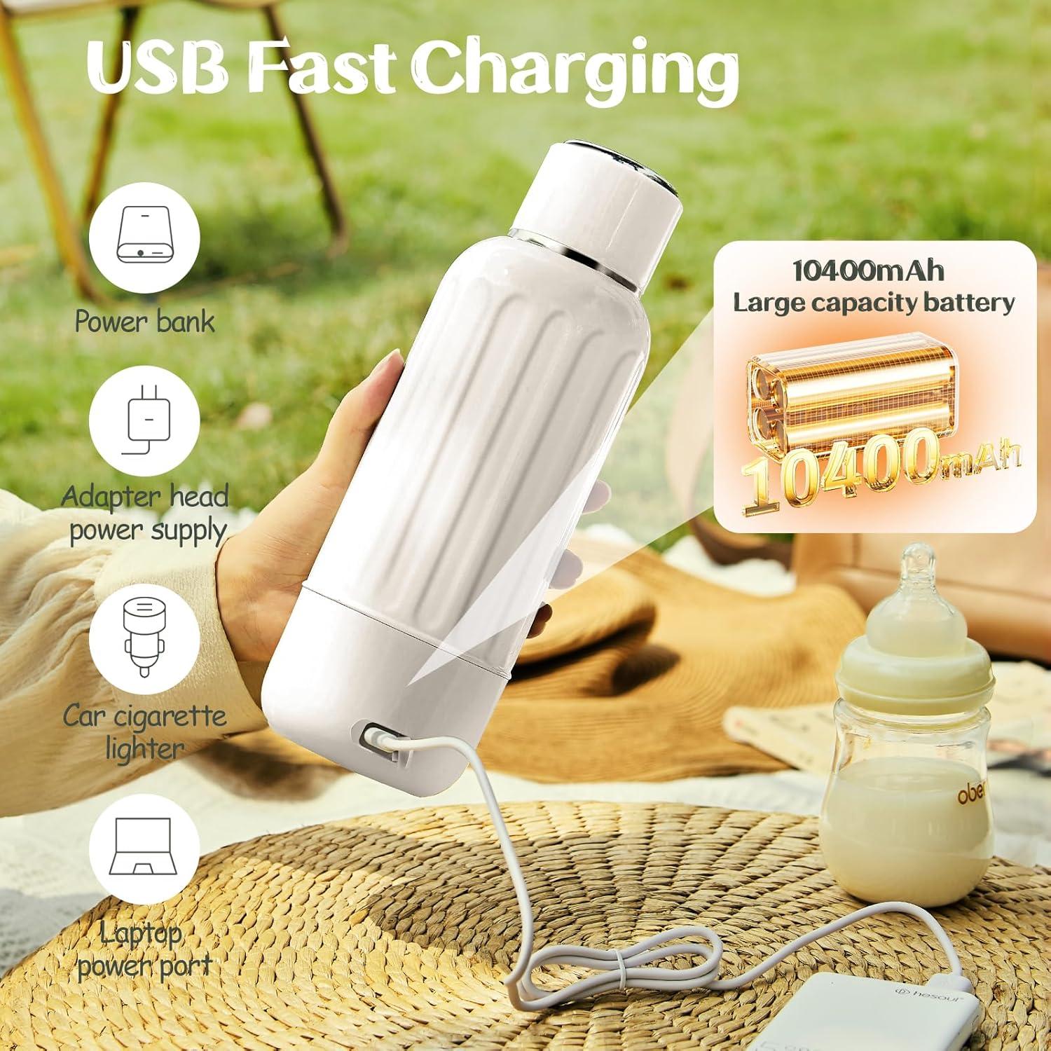 Calentador de Botellas Portátil Blanco 500 ml con Pantalla LED