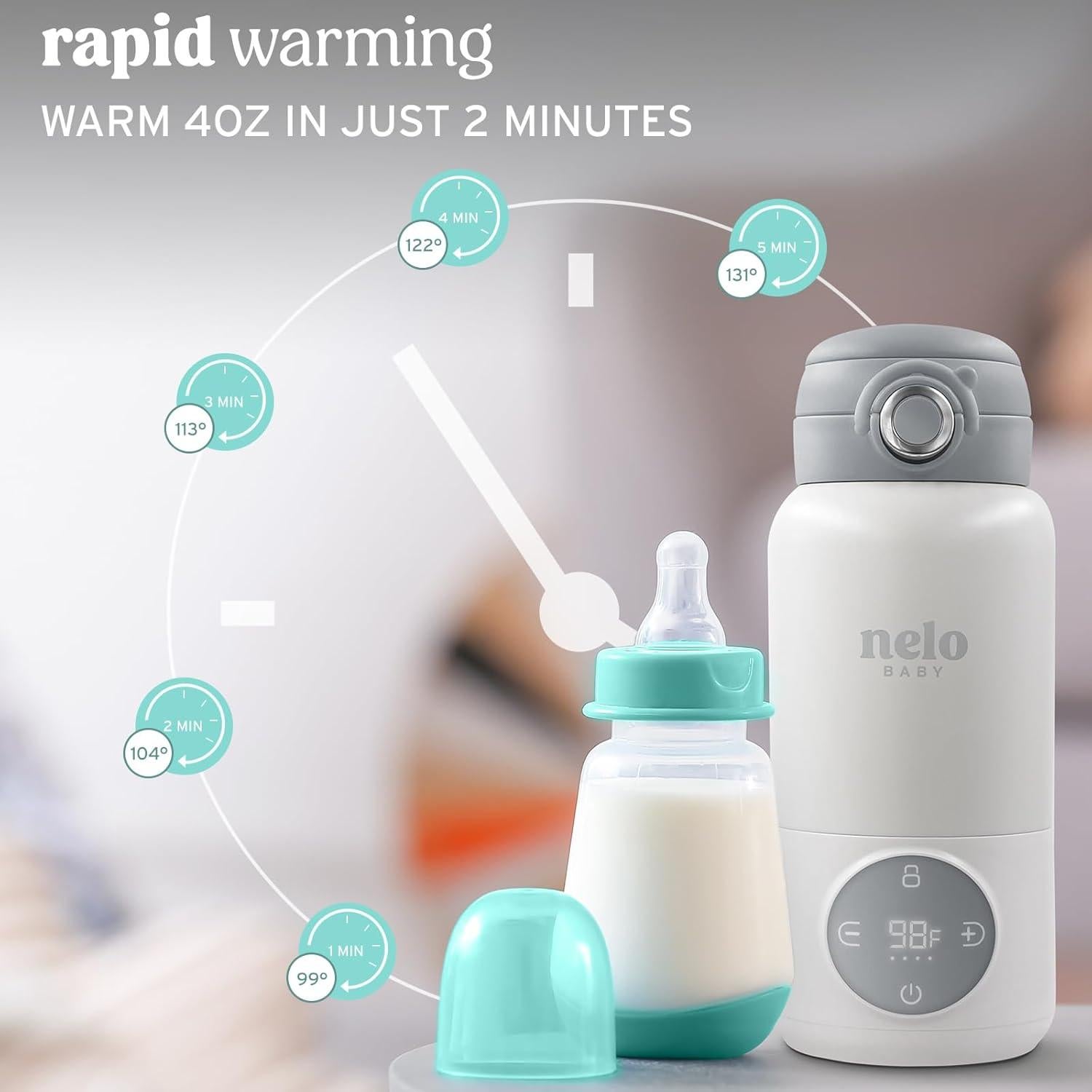 Calentador de Leche Portátil NELO 16oz Acero Inoxidable Libre BPA