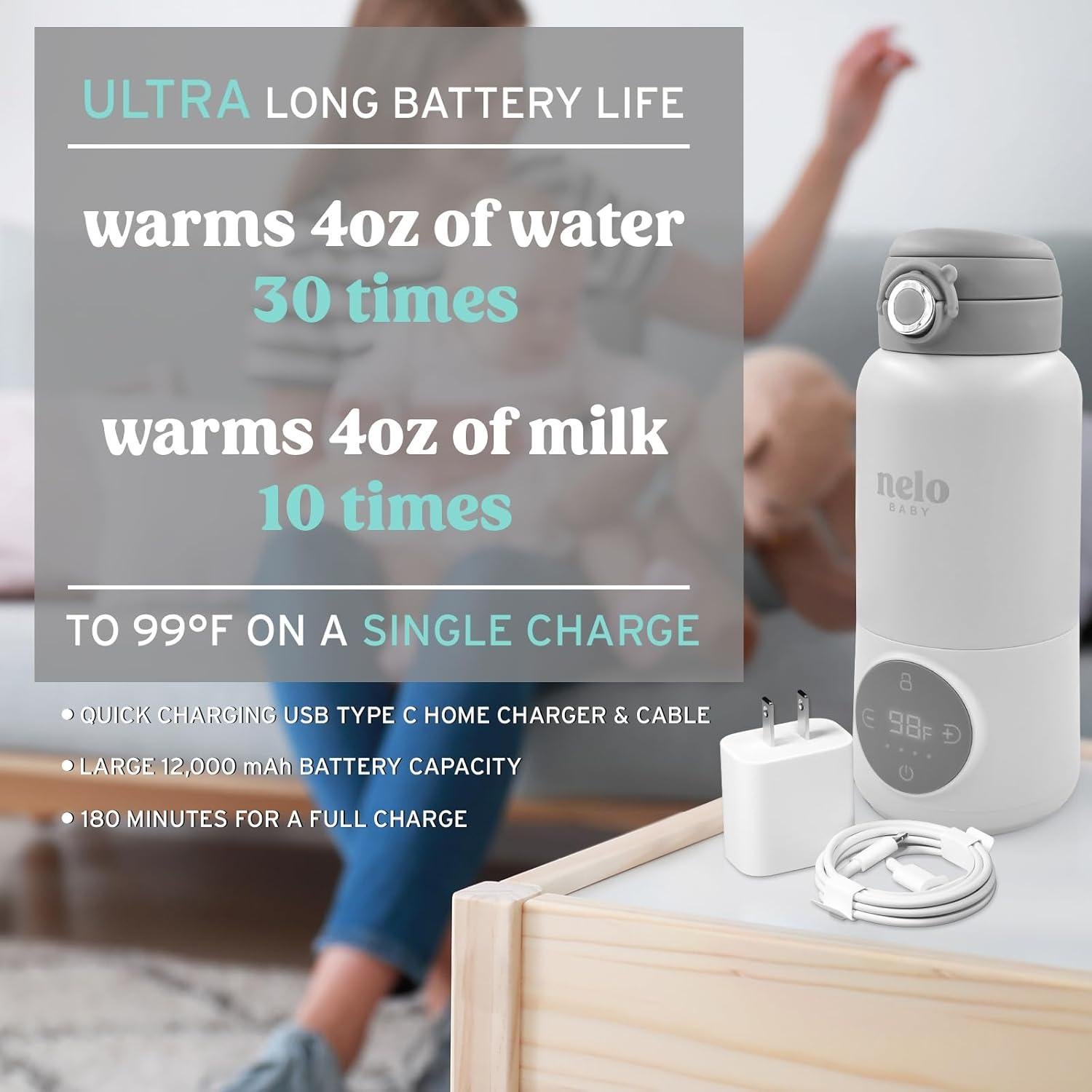 Calentador de Leche Portátil NELO 16oz Acero Inoxidable Libre BPA