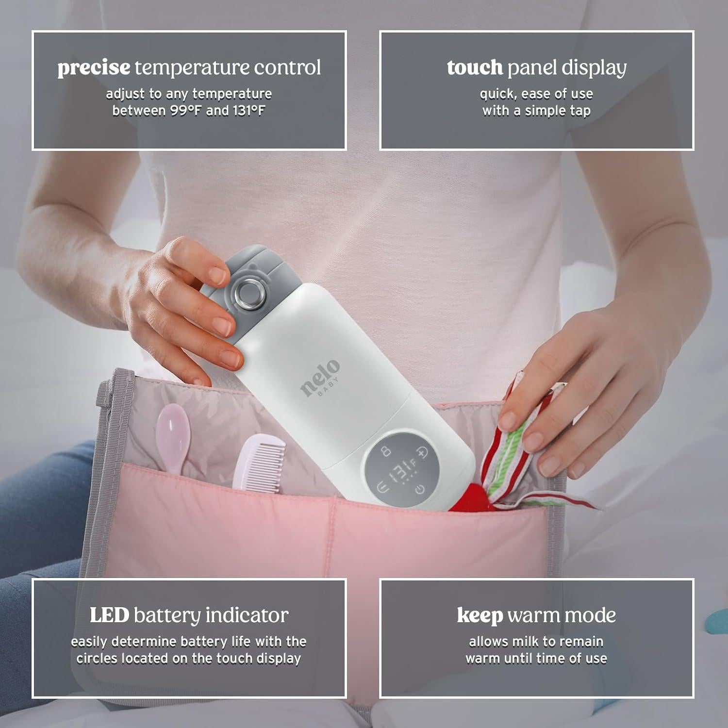 Calentador de Leche Portátil NELO 16oz Acero Inoxidable Libre BPA