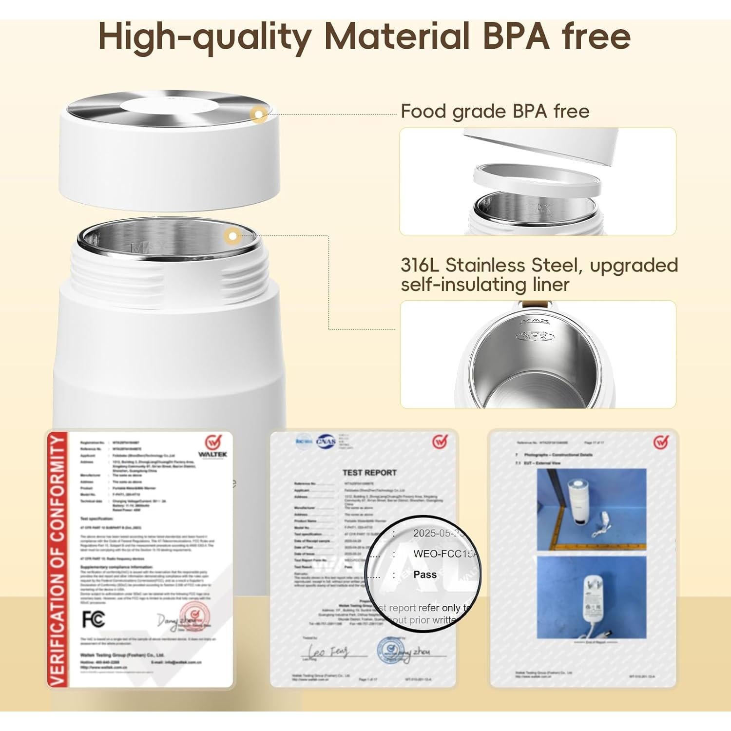 Calentador de Leche Portátil Felizbebe PHT2, 1.04 kg, Hervido Rápido