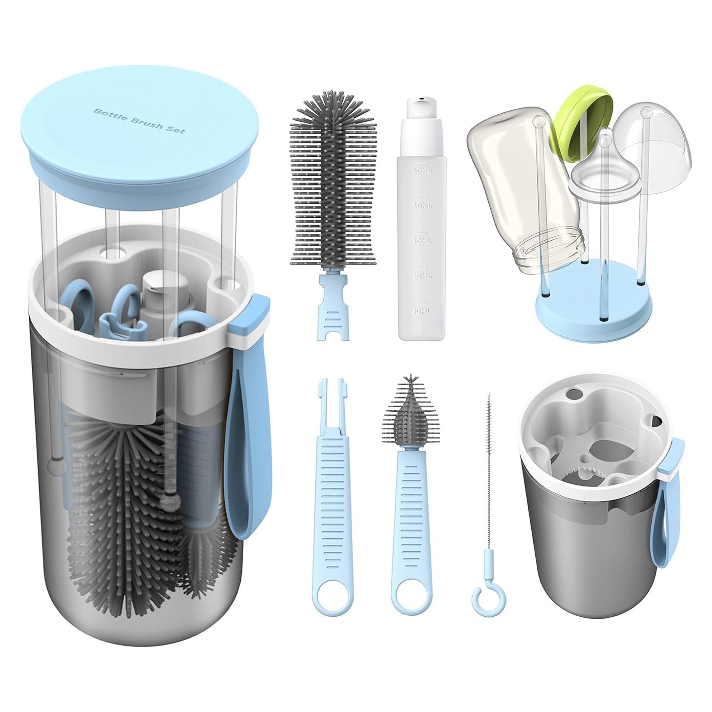 Kit de Limpieza de Botellas para Bebés TechoEcho 6 en 1 Azul