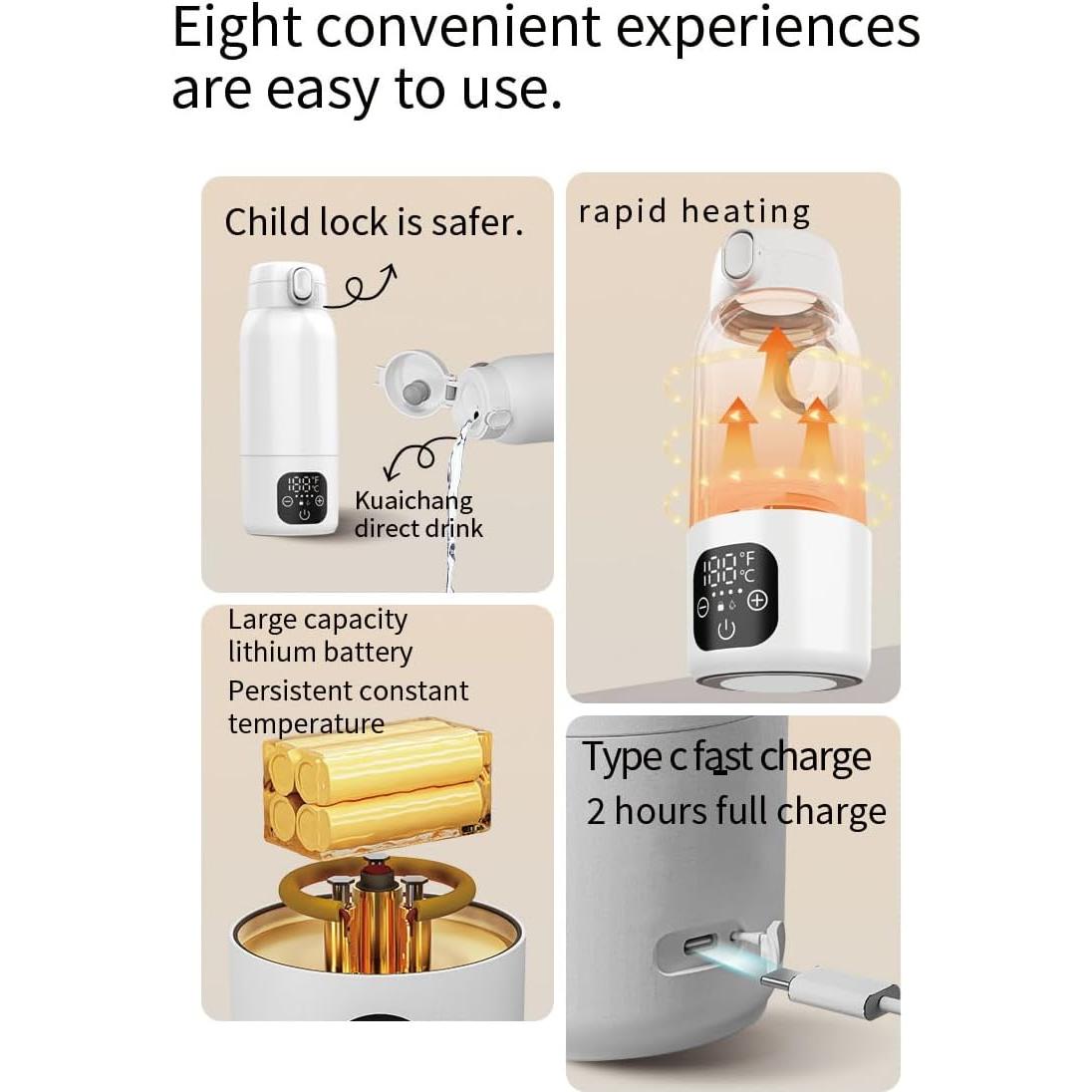 Calentador de Botellas Portátil EUBUY 500ml Inalámbrico USB-C