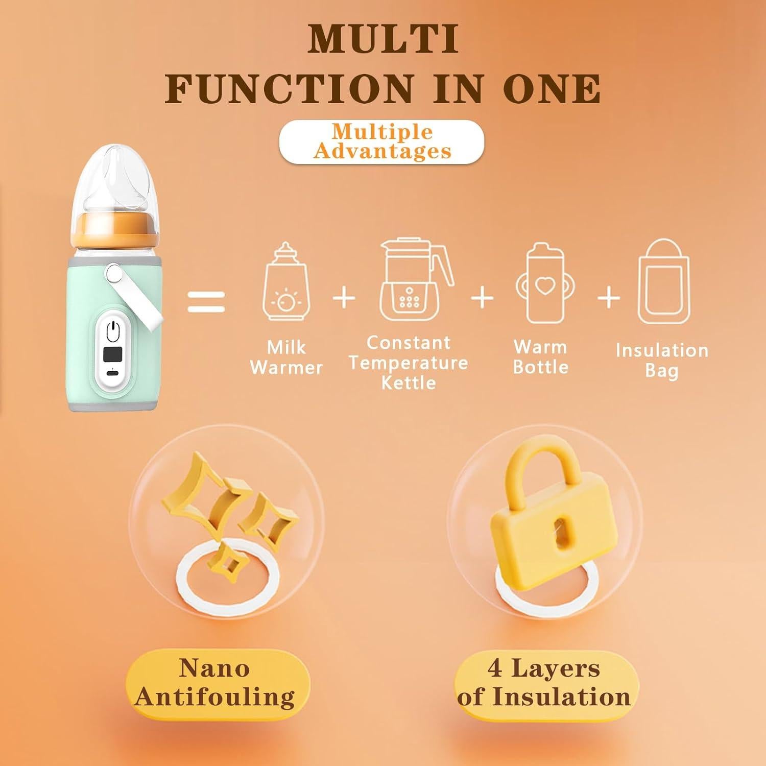 Calentador de Botellas Portátil Bebés 42°C con Cargador Rápido