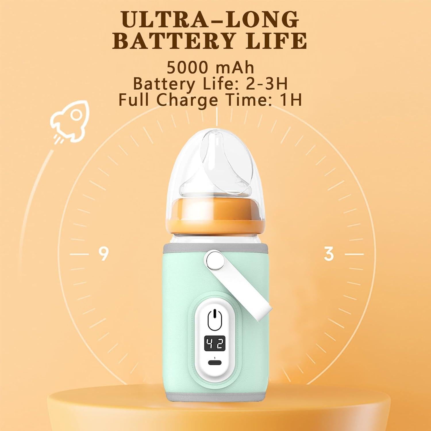 Calentador de Botellas Portátil Bebés 42°C con Cargador Rápido