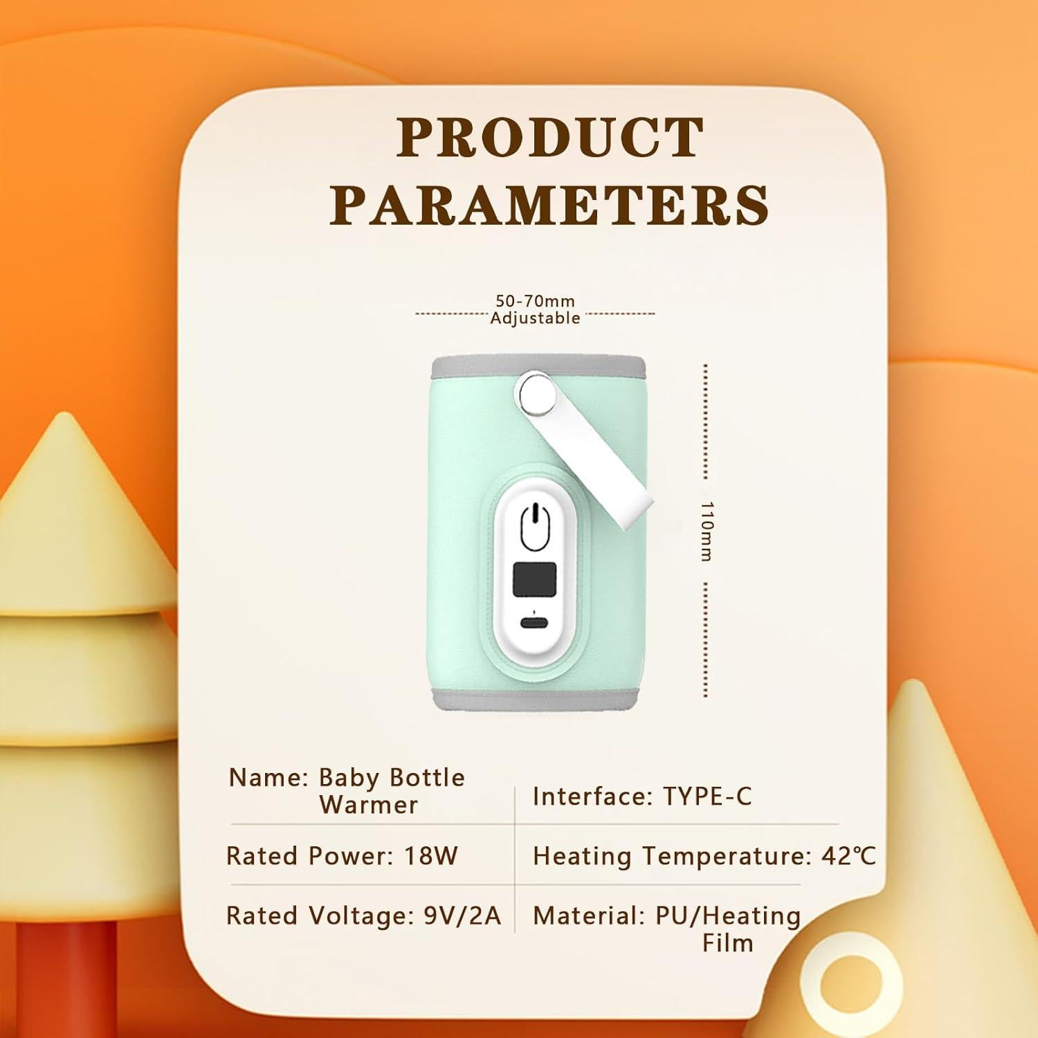 Calentador de Botellas Portátil Bebés 42°C con Cargador Rápido
