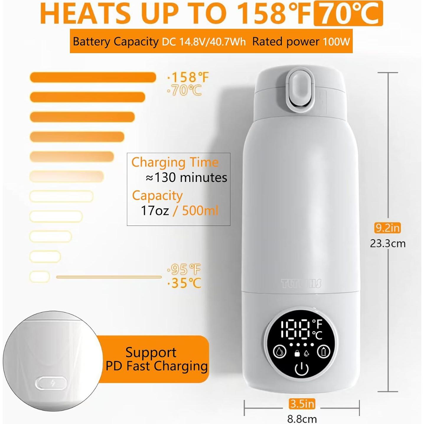 Calentador de Botellas Portátil TLTWHS 500ml Calentamiento Rápido