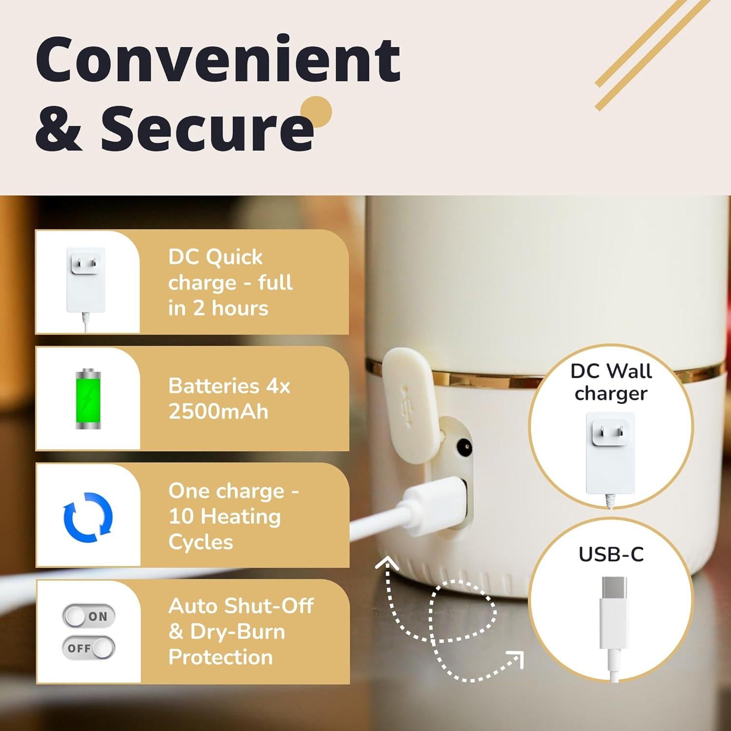 Calentador de Leche Inalámbrico Portátil 500ml Acero Inoxidable