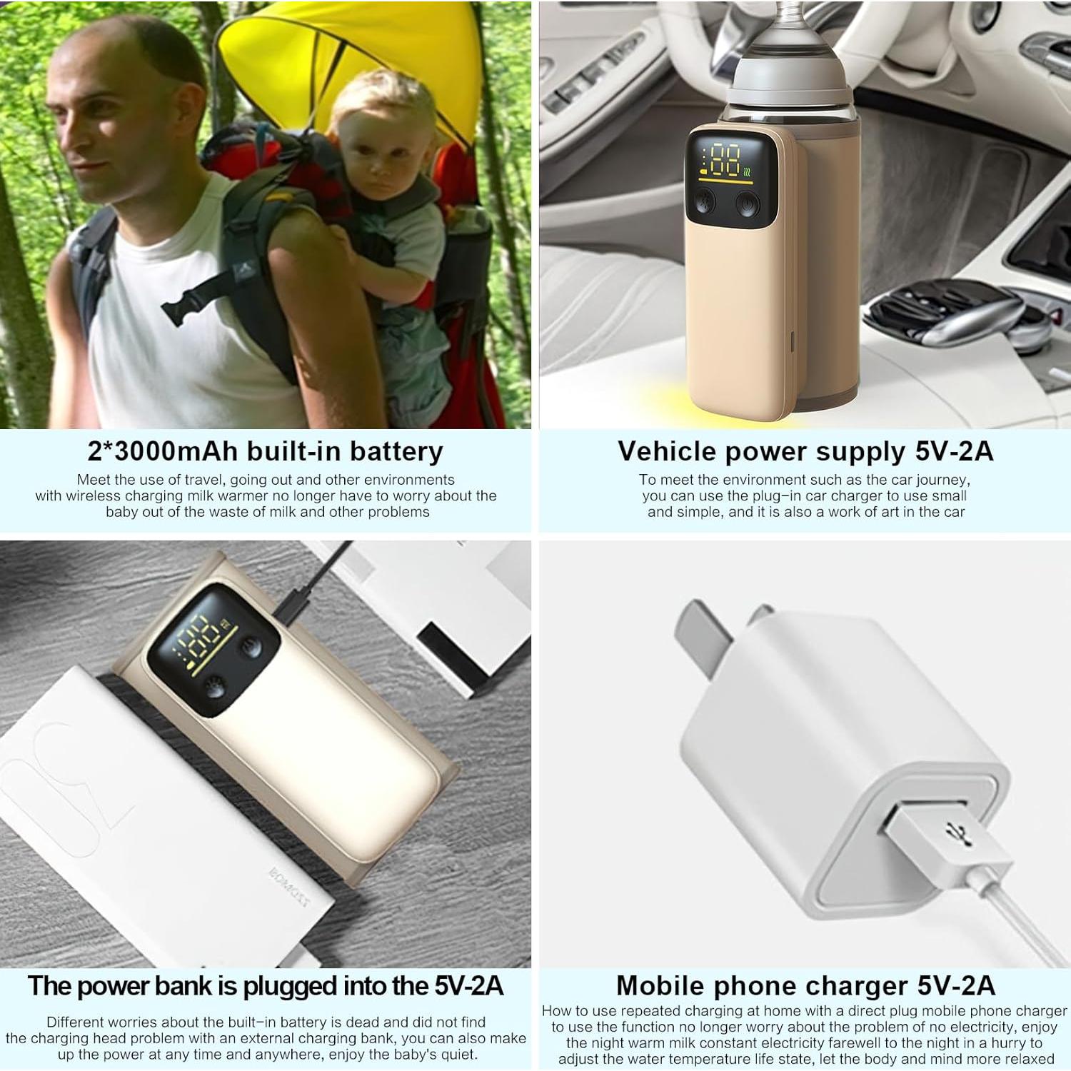 Calentador de Botellas Portátil para Bebés - 6 Temperaturas LED