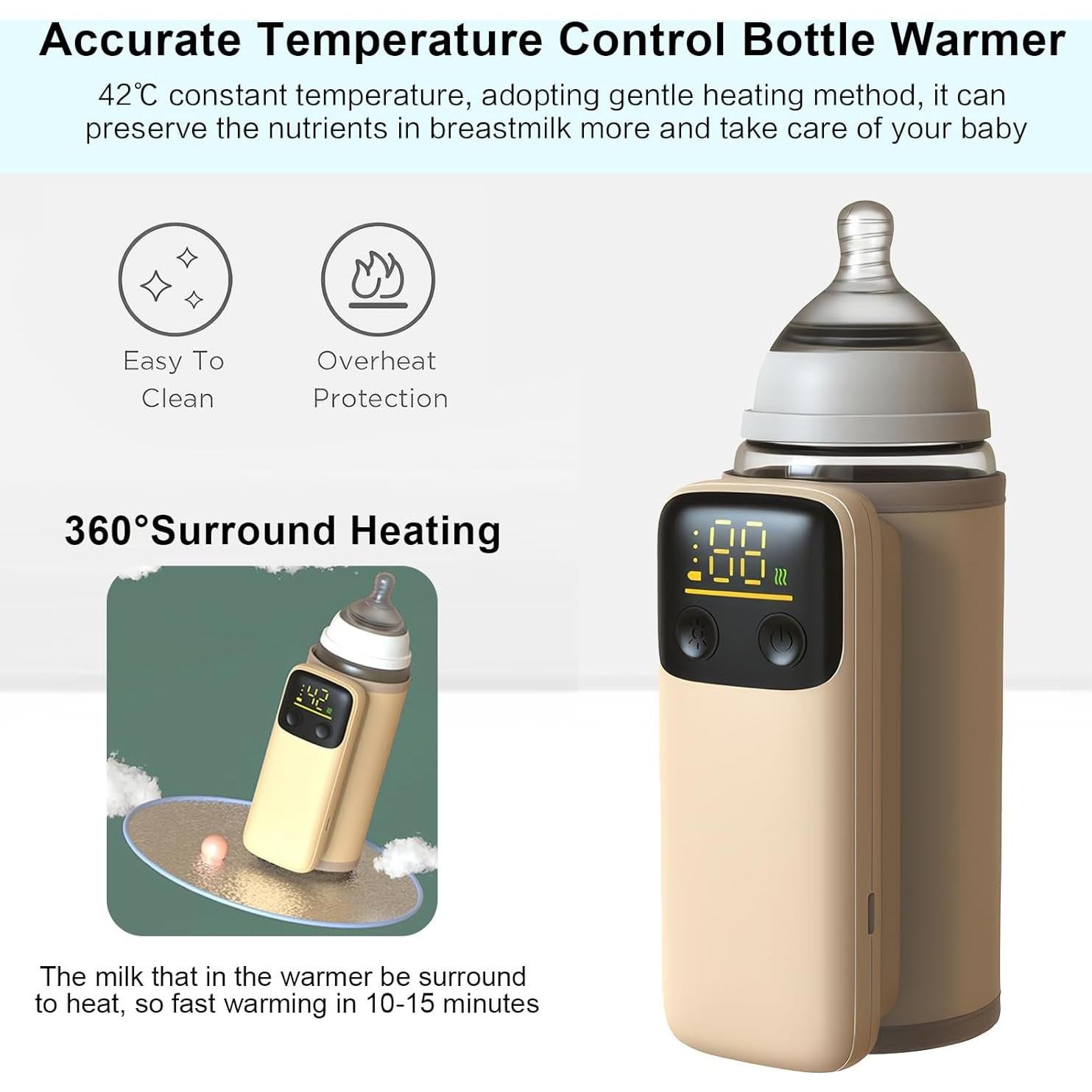 Calentador de Botellas Portátil para Bebés - 6 Temperaturas LED