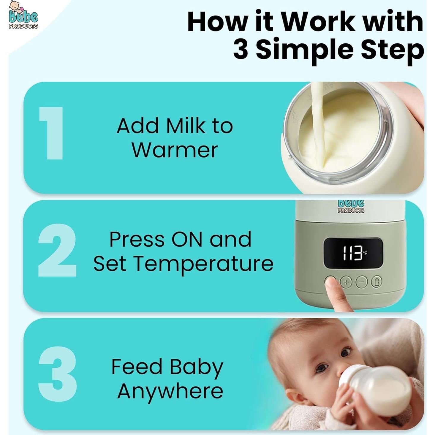 Calentador de Botellas Portátil 17oz para Bebés - Carga Rápida