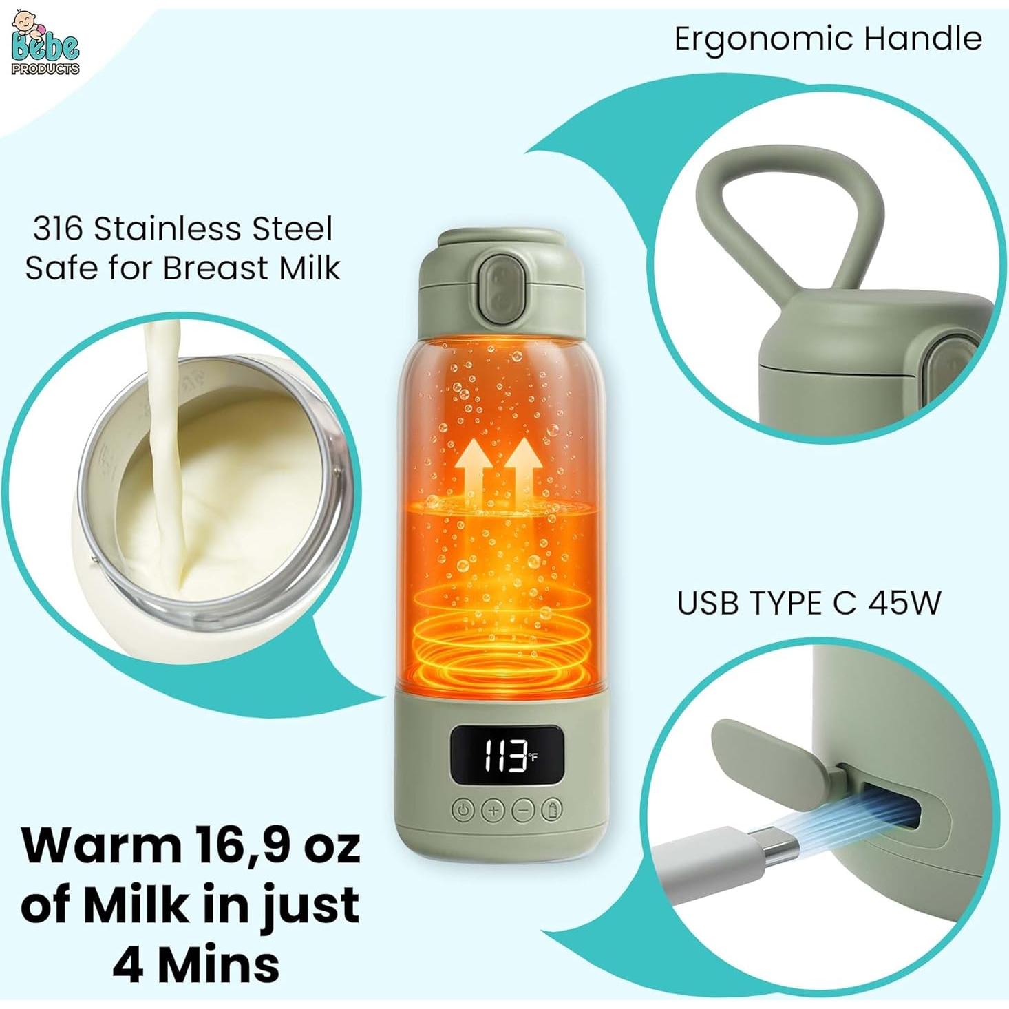 Calentador de Botellas Portátil 17oz para Bebés - Carga Rápida