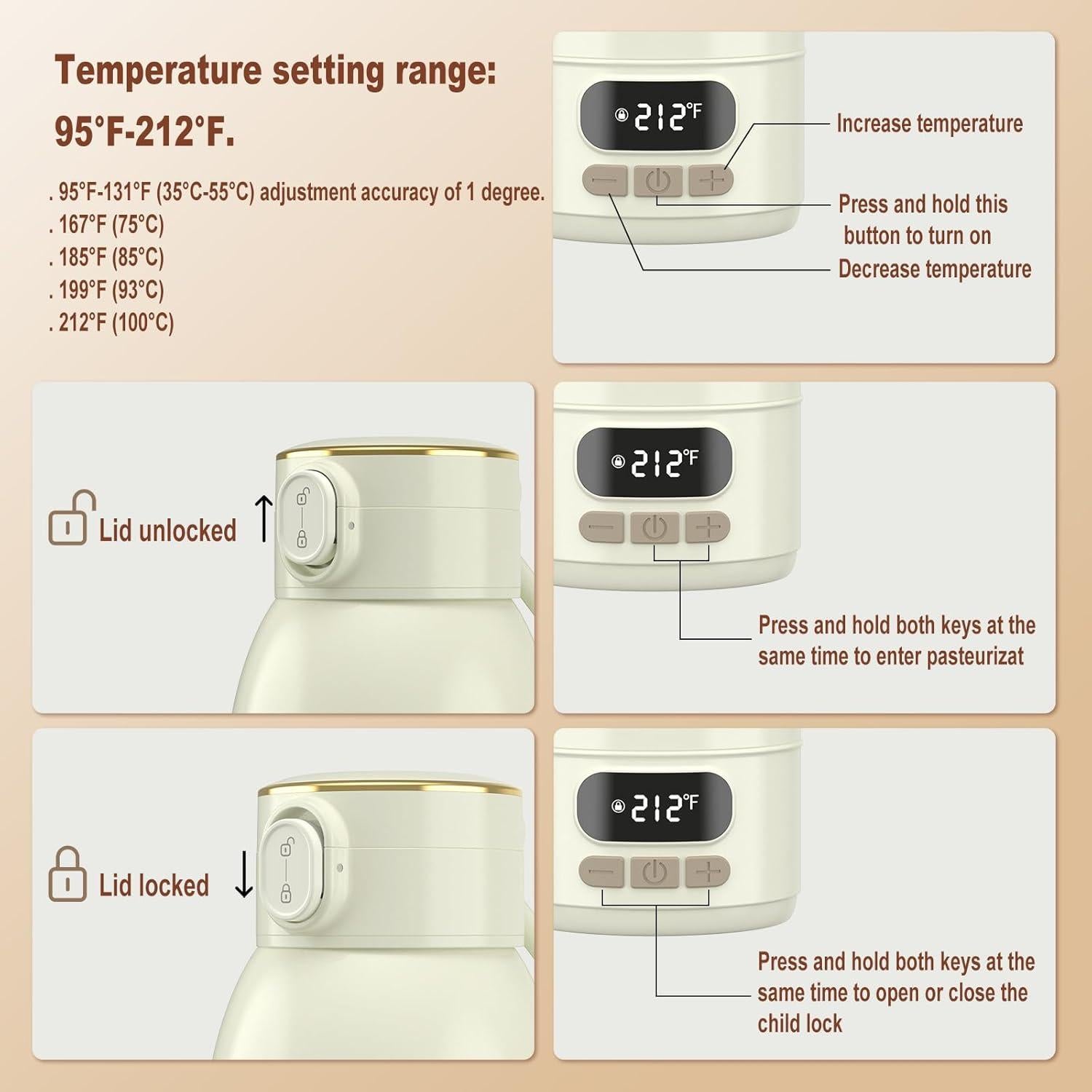 Calentador de Botellas Portátil JR08PRO MAX - 0.5L Acero Inoxidable