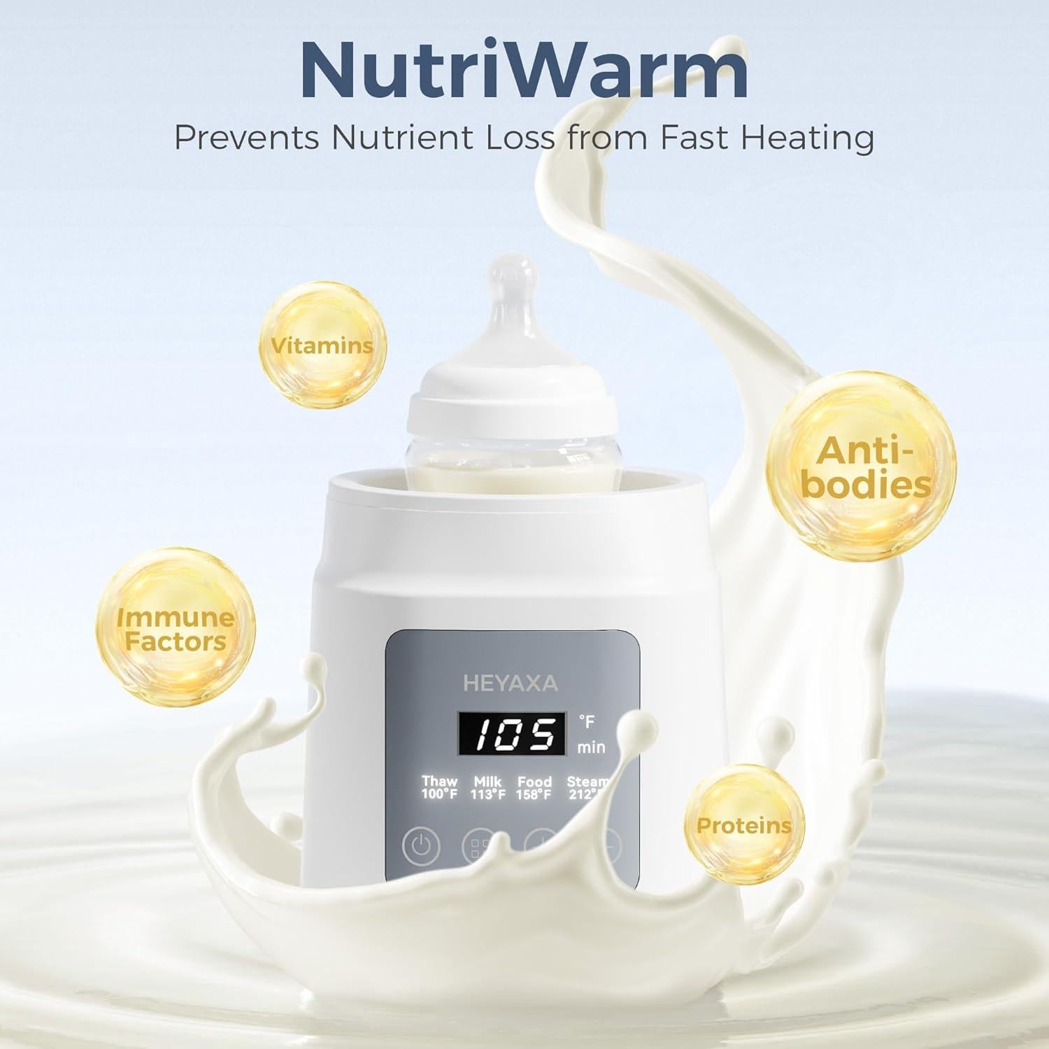 Bottle Warmer with Even Heating to Prevent Nutrient Loss from Fast Heating, Baby Bottle Warmer for Breastmilk & Formula, Accurate Temp Control, Defrost, Keep Warm, Heat Baby Food (White)