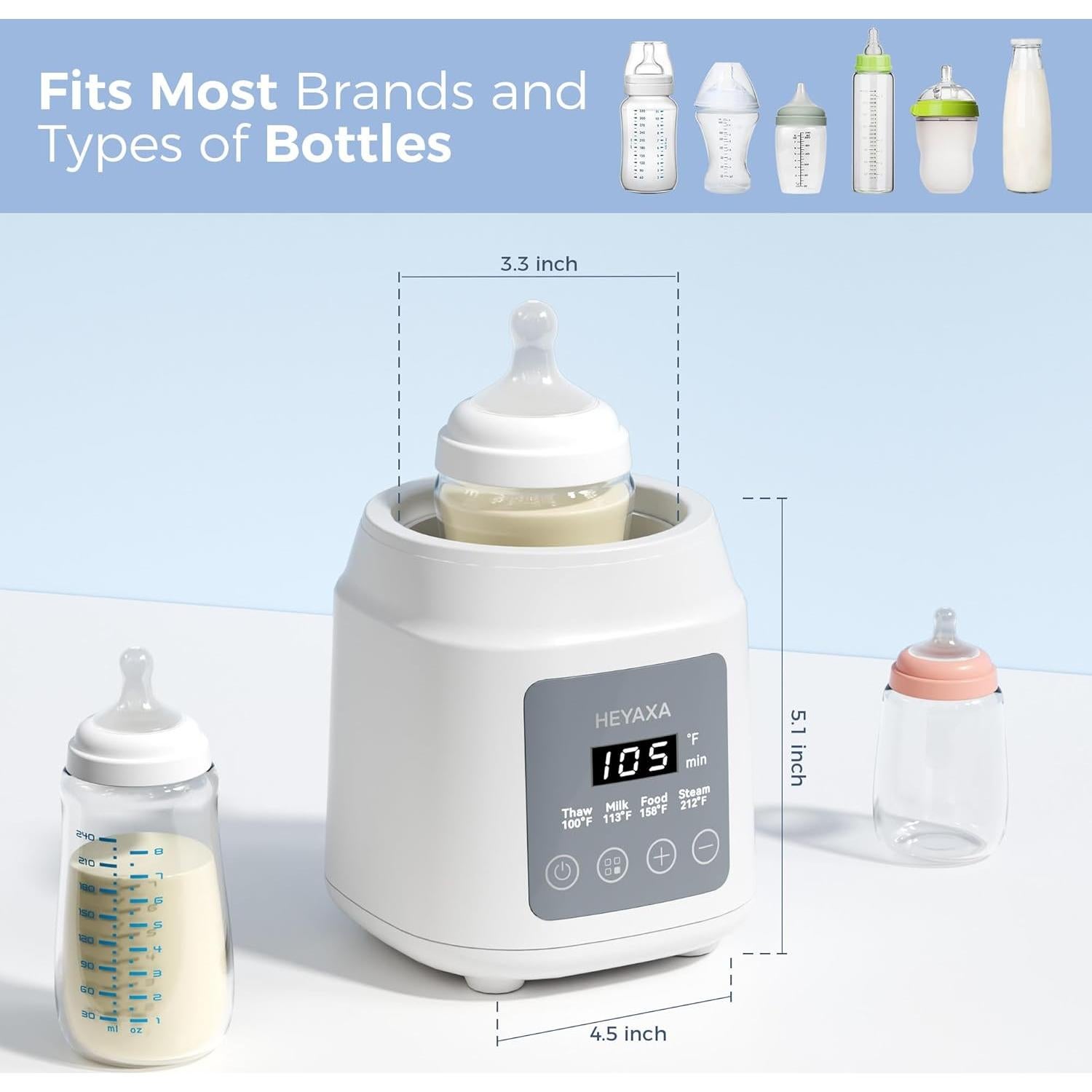Bottle Warmer with Even Heating to Prevent Nutrient Loss from Fast Heating, Baby Bottle Warmer for Breastmilk & Formula, Accurate Temp Control, Defrost, Keep Warm, Heat Baby Food (White)