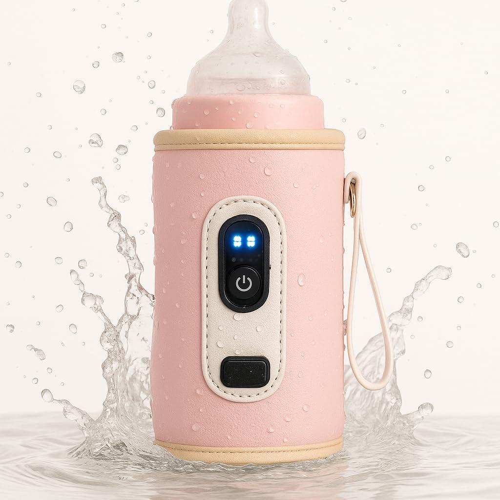 Calentador de Biberones Portátil USB Rosa - Pantalla Digital, 5 Temperaturas