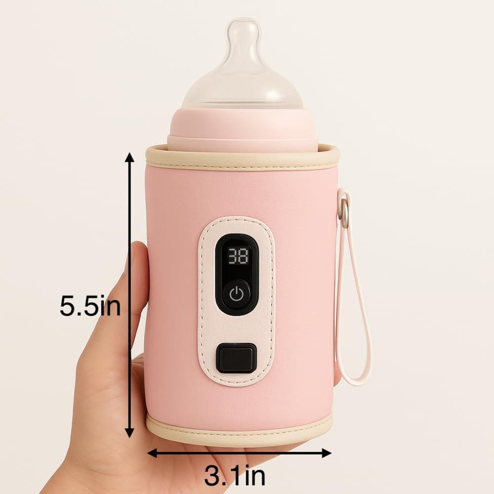 Calentador de Biberones Portátil USB Rosa - Pantalla Digital, 5 Temperaturas