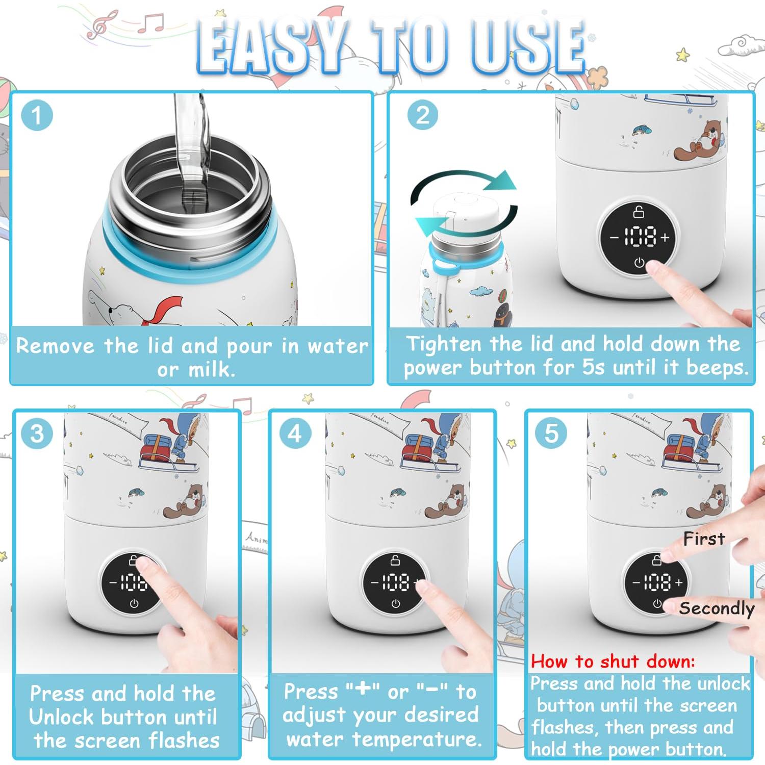 Calentador de Botellas Portátil BEGUKO 17oz Carga Rápida