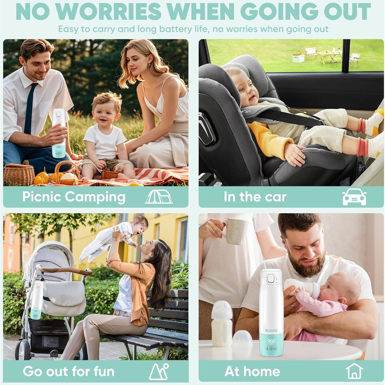 Calentador de Botellas Portátil para Bebés - 350ml, Verde