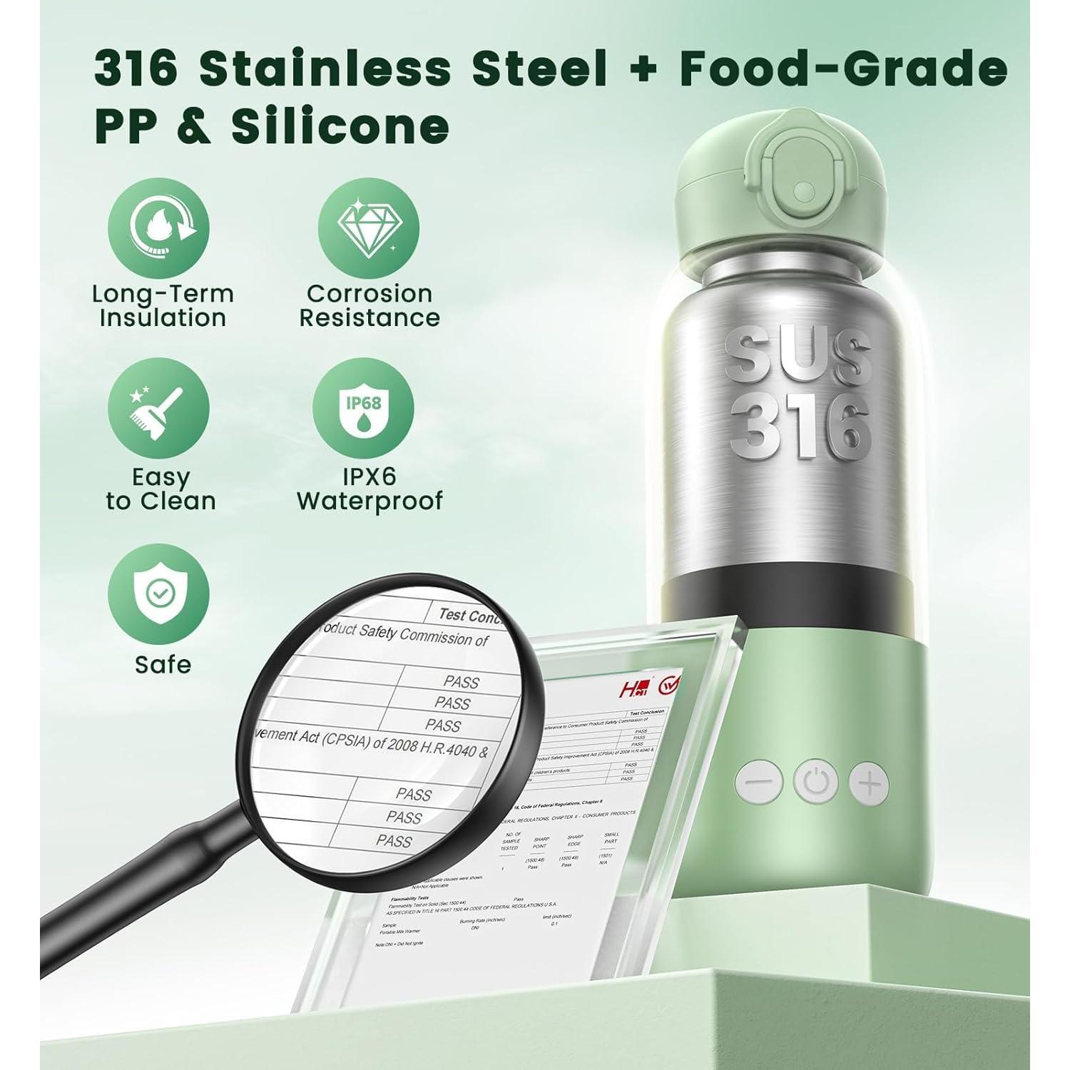 Calentador de Botellas Portátil Voice-tank 12oz 80W Acero Inoxidable