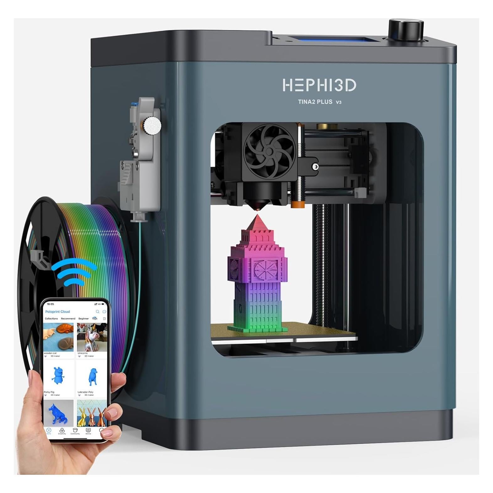 Impresora 3D HEPHI3D Tina2 Plus 250mm/s Compacta Automática