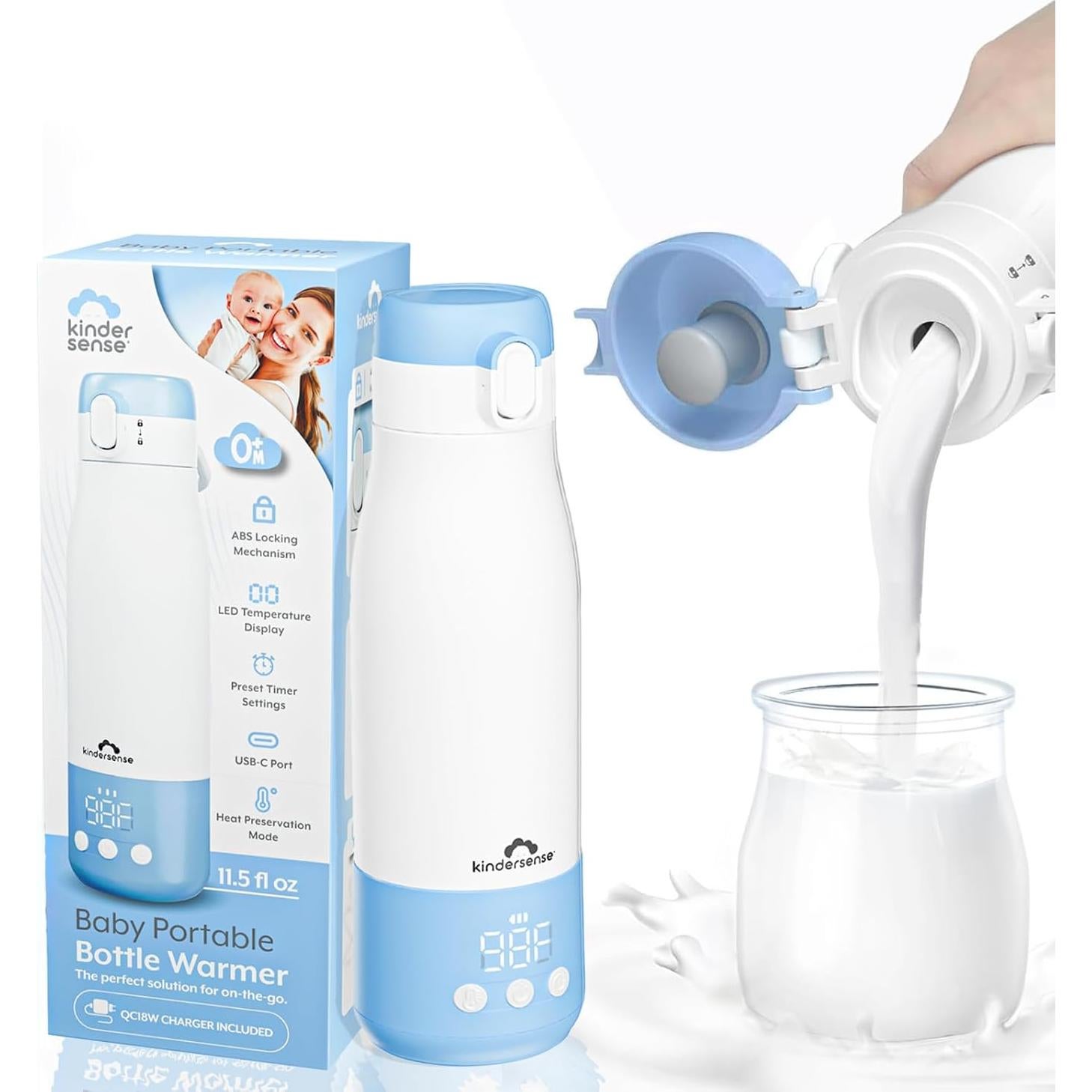 Calentador de Botellas KinderSense® Portátil 12 Oz 55W - Leche Materna y Fórmula