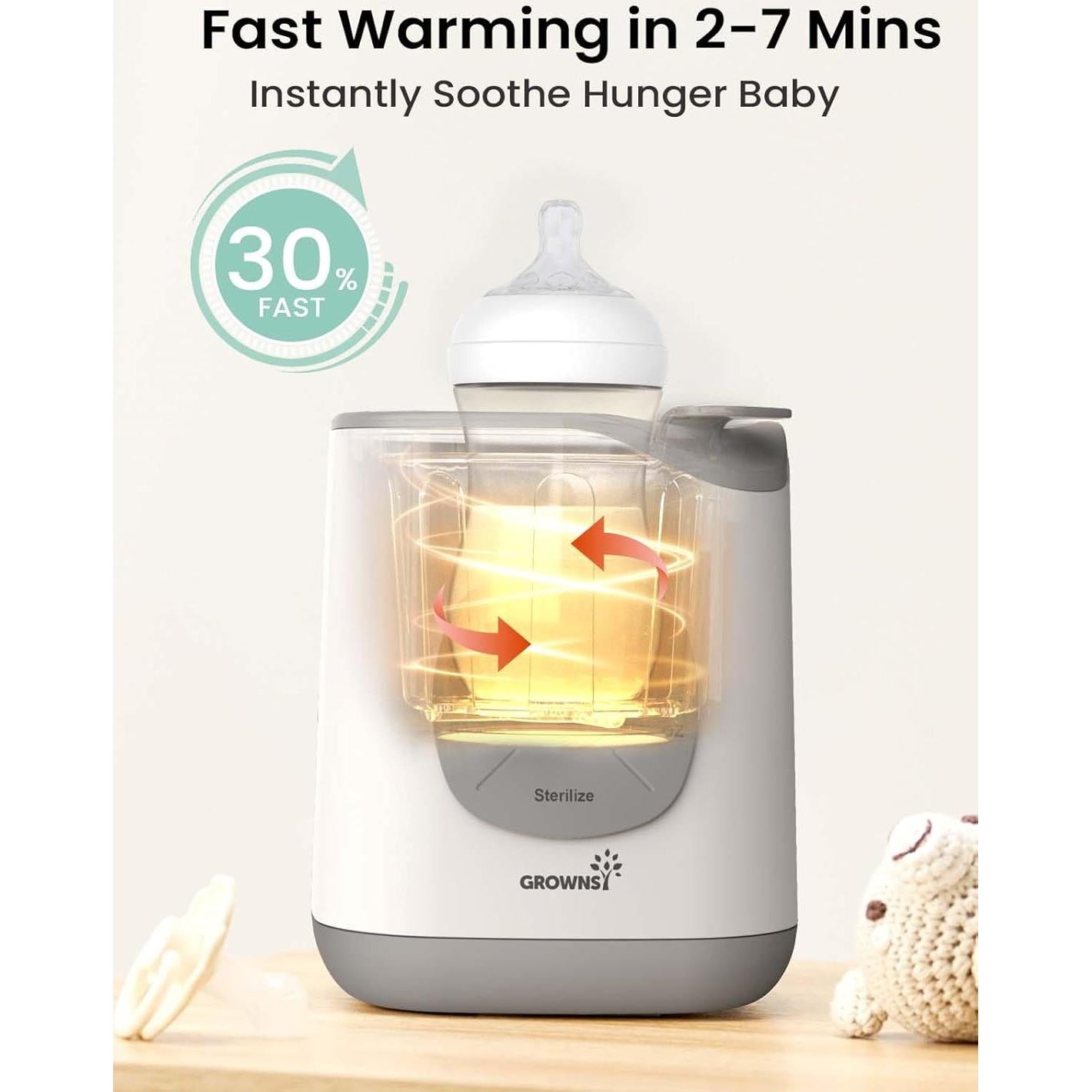 Calentador de Botellas GROWNSY Gris, Rápido y Preciso para Leche